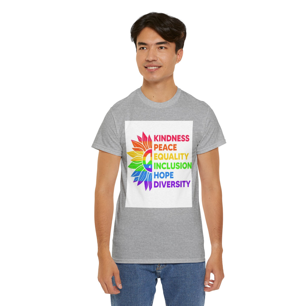 Rainbow Inclusivity Unisex Heavy Cotton Tee - Kindness, Peace, Equality, Hope & Diversity