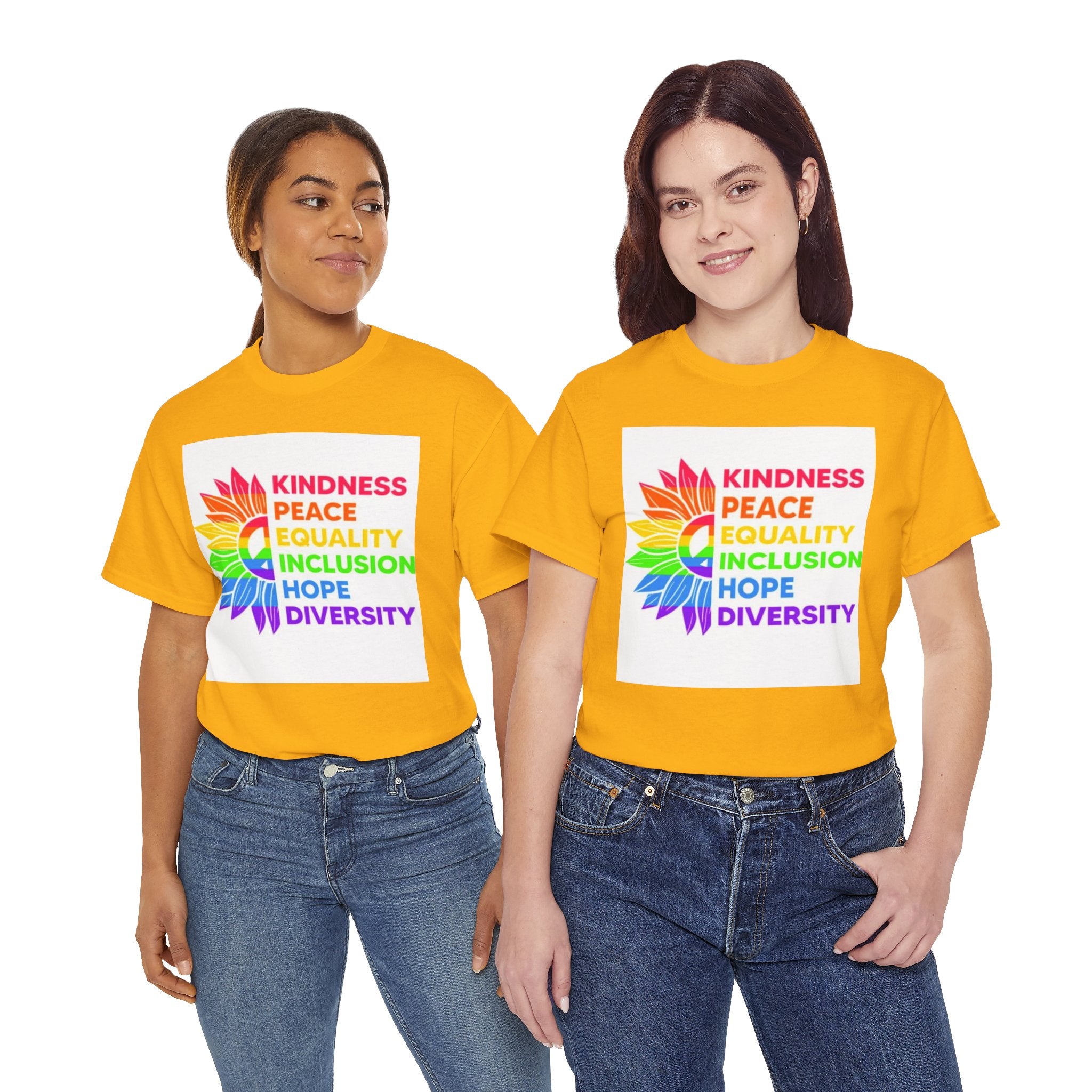 Rainbow Inclusivity Unisex Heavy Cotton Tee - Kindness, Peace, Equality, Hope & Diversity