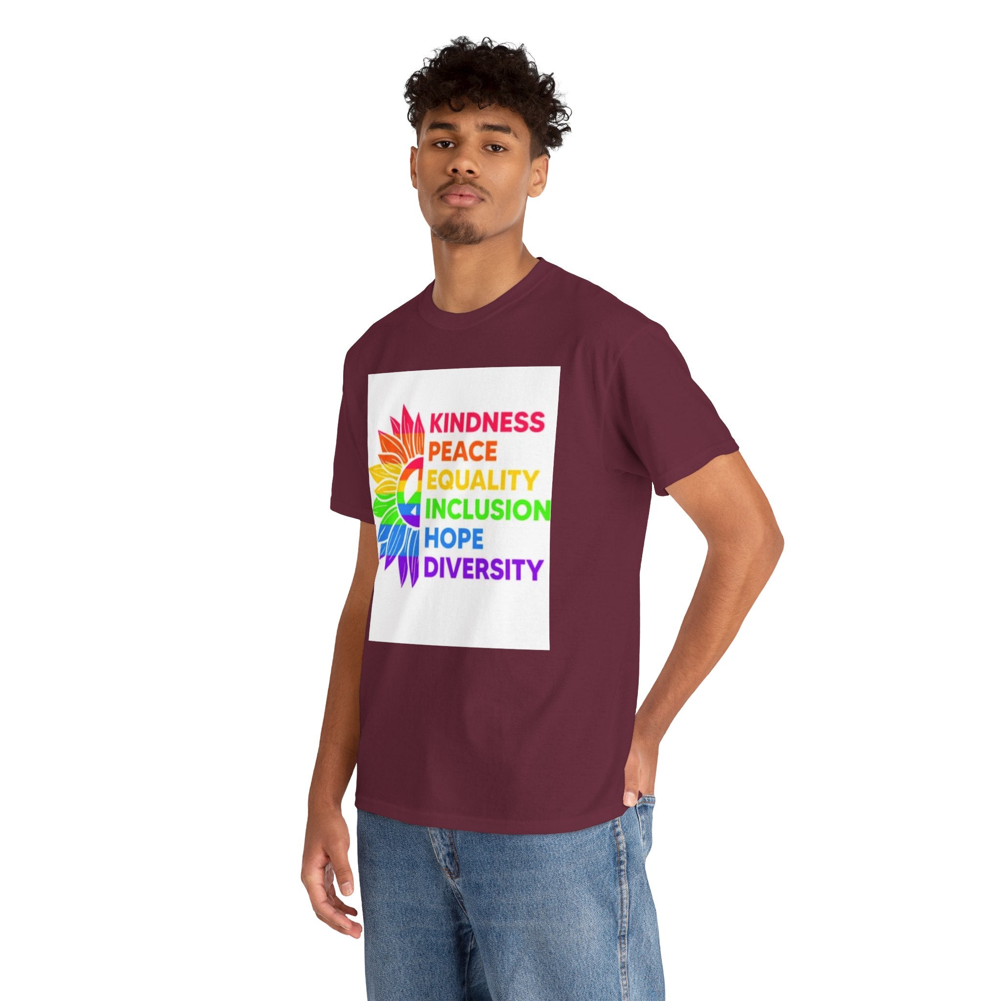 Rainbow Inclusivity Unisex Heavy Cotton Tee - Kindness, Peace, Equality, Hope & Diversity