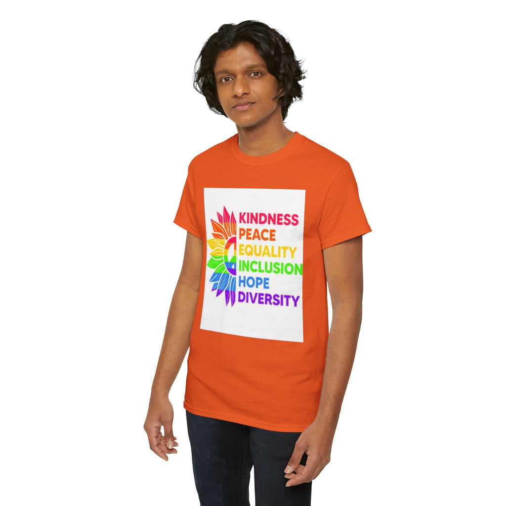 Rainbow Inclusivity Unisex Heavy Cotton Tee - Kindness, Peace, Equality, Hope & Diversity