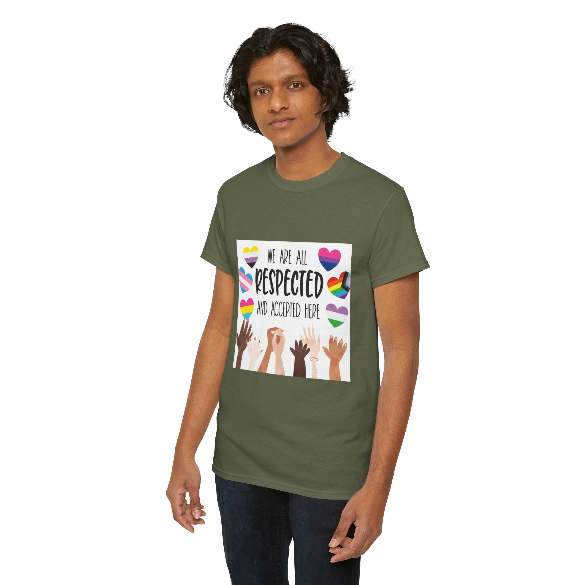 Inclusive Message Unisex Heavy Cotton Tee - "We Are All Respected and Accepted Here"  Inclusivity Unisex