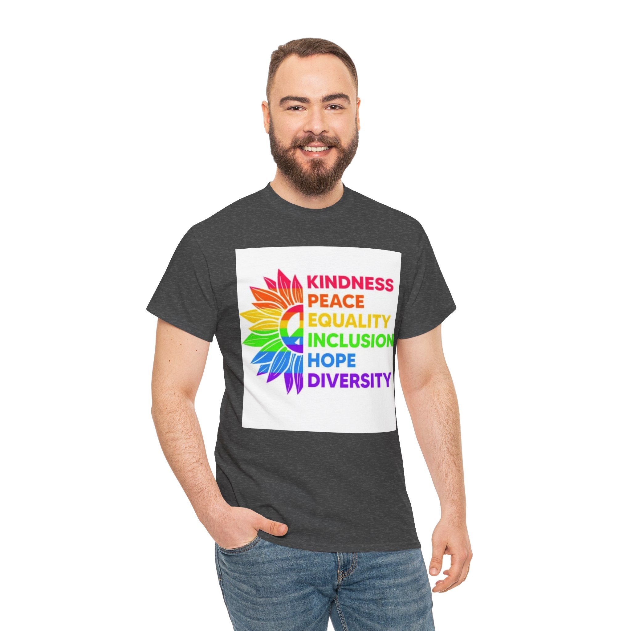 Rainbow Inclusivity Unisex Heavy Cotton Tee - Kindness, Peace, Equality, Hope & Diversity