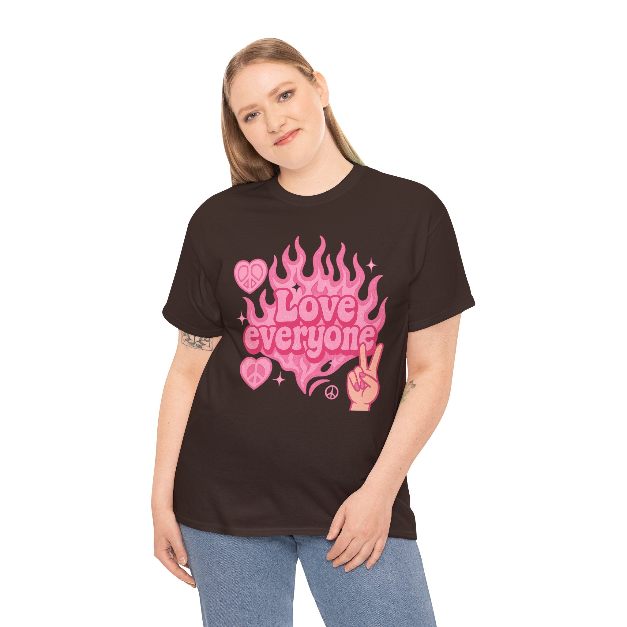 Love Everyone Unisex Heavy Cotton Tee - Peace & Love Graphic T-Shirt Inclusivity Unisex