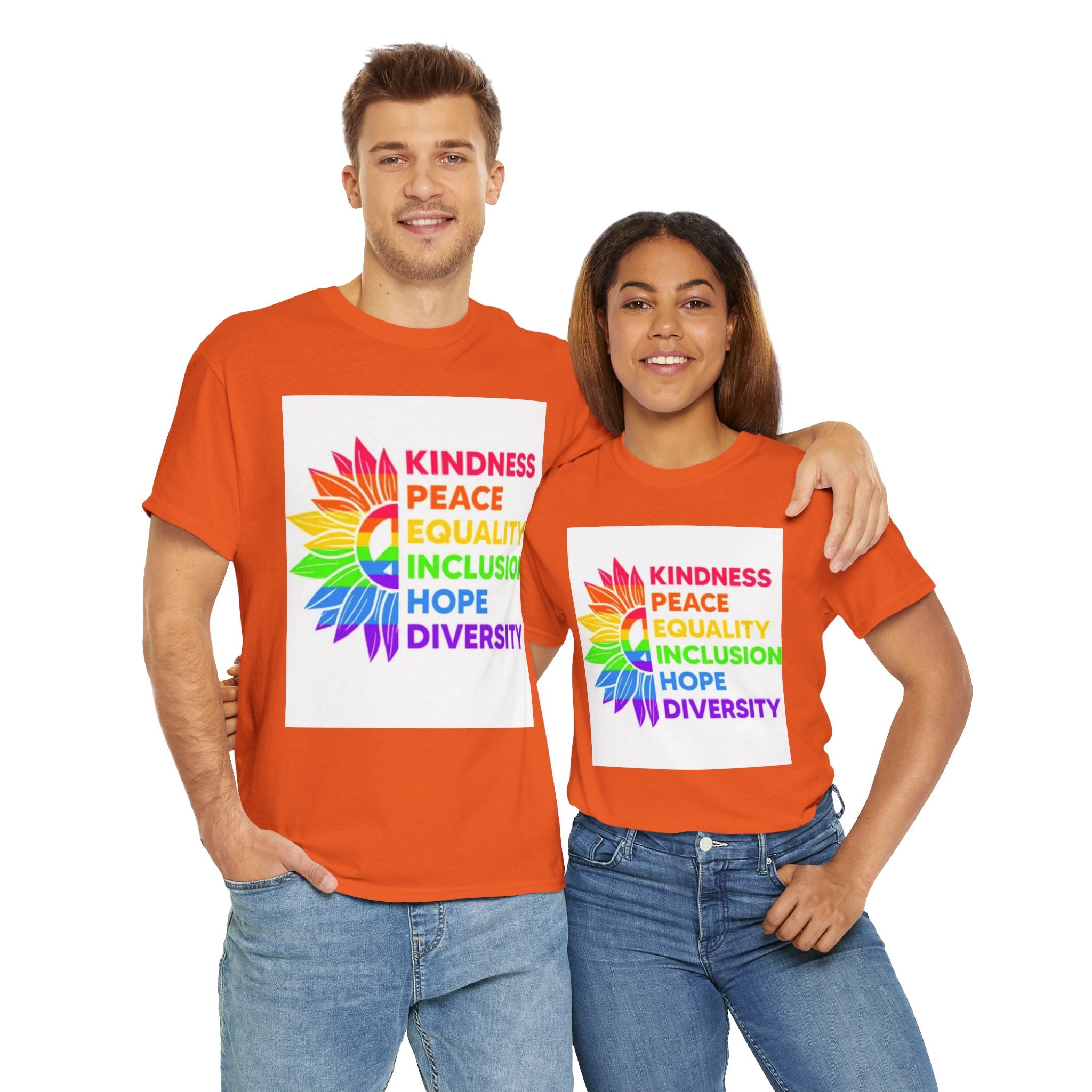 Rainbow Inclusivity Unisex Heavy Cotton Tee - Kindness, Peace, Equality, Hope & Diversity