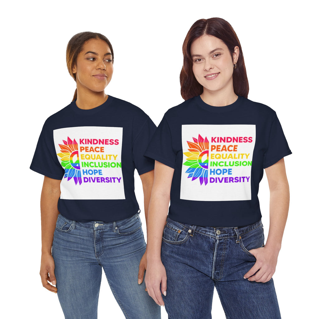Rainbow Inclusivity Unisex Heavy Cotton Tee - Kindness, Peace, Equality, Hope & Diversity