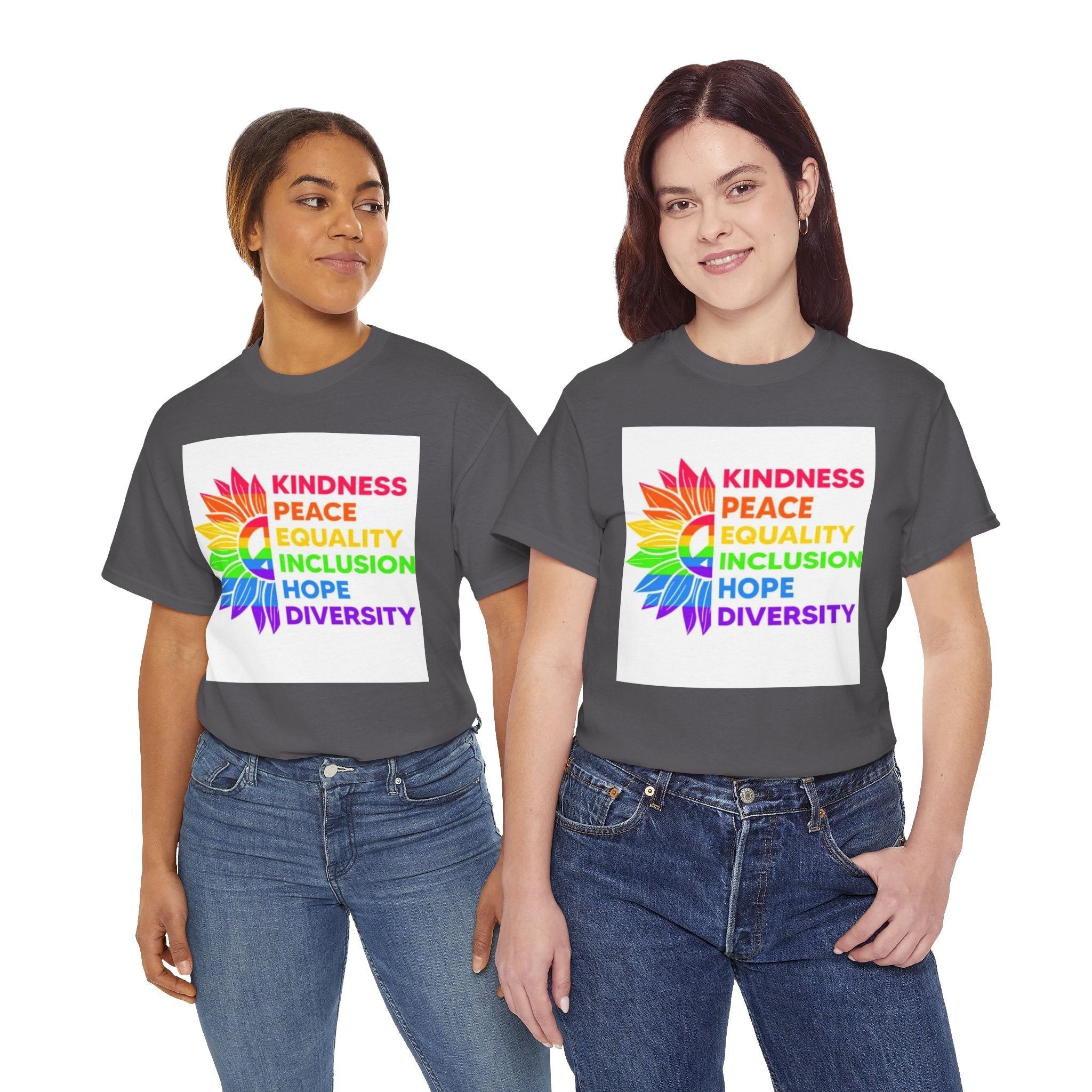 Rainbow Inclusivity Unisex Heavy Cotton Tee - Kindness, Peace, Equality, Hope & Diversity