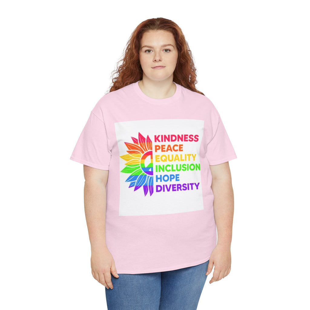 Rainbow Inclusivity Unisex Heavy Cotton Tee - Kindness, Peace, Equality, Hope & Diversity