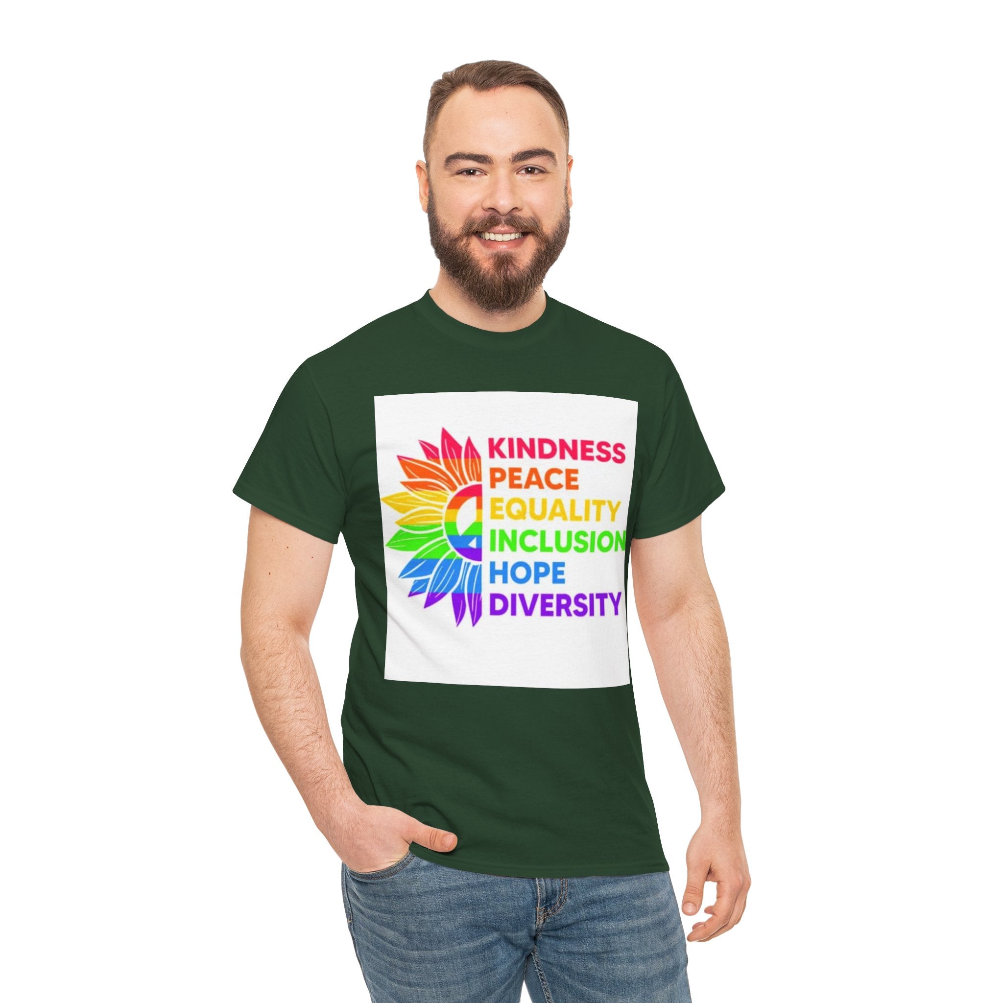 Rainbow Inclusivity Unisex Heavy Cotton Tee - Kindness, Peace, Equality, Hope & Diversity