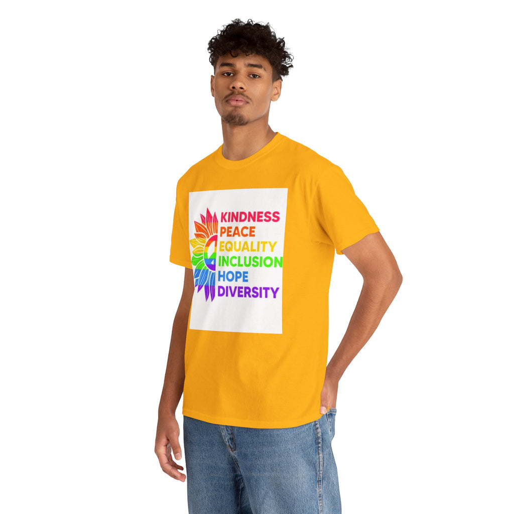 Rainbow Inclusivity Unisex Heavy Cotton Tee - Kindness, Peace, Equality, Hope & Diversity