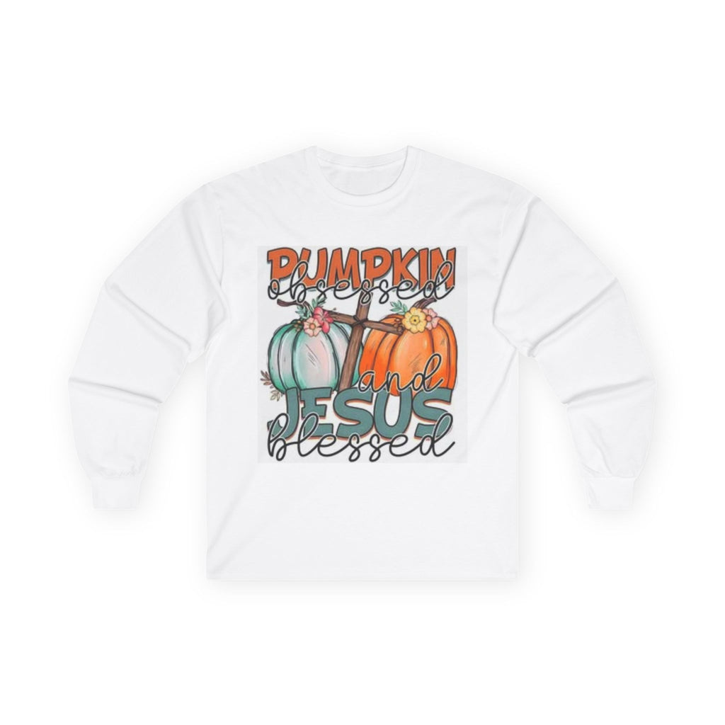 Pumpkin and Jesus Long Sleeve Tee, Fall Apparel, Unisex T-Shirt, Thanksgiving Shirt, Christian Clothing, Autumn Wear, Seasonal Fashion