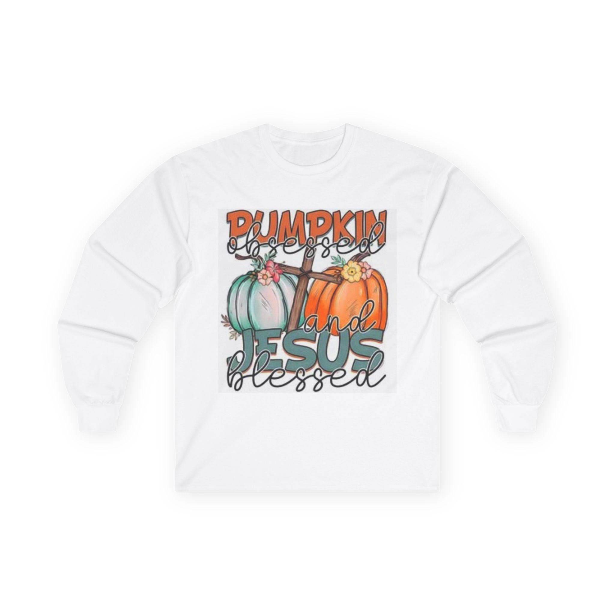Pumpkin and Jesus Long Sleeve Tee, Fall Apparel, Unisex T-Shirt, Thanksgiving Shirt, Christian Clothing, Autumn Wear, Seasonal Fashion