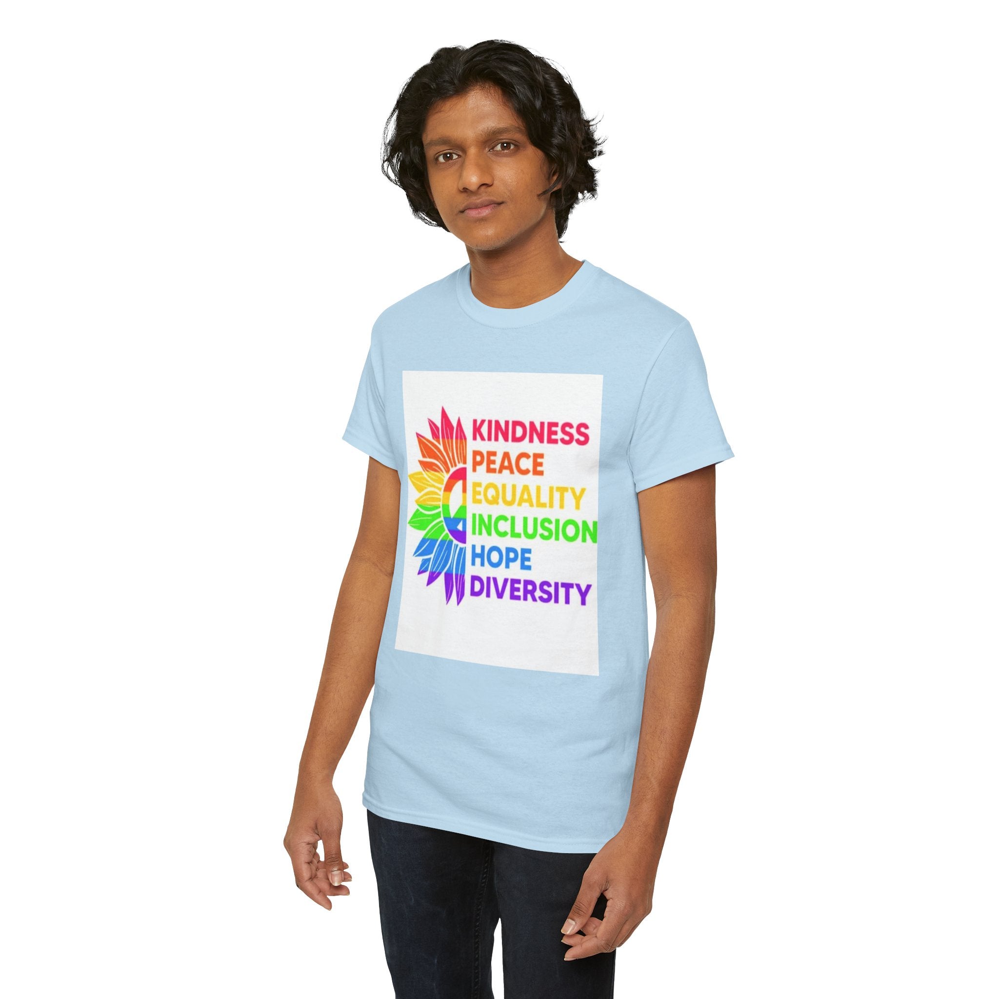 Rainbow Inclusivity Unisex Heavy Cotton Tee - Kindness, Peace, Equality, Hope & Diversity