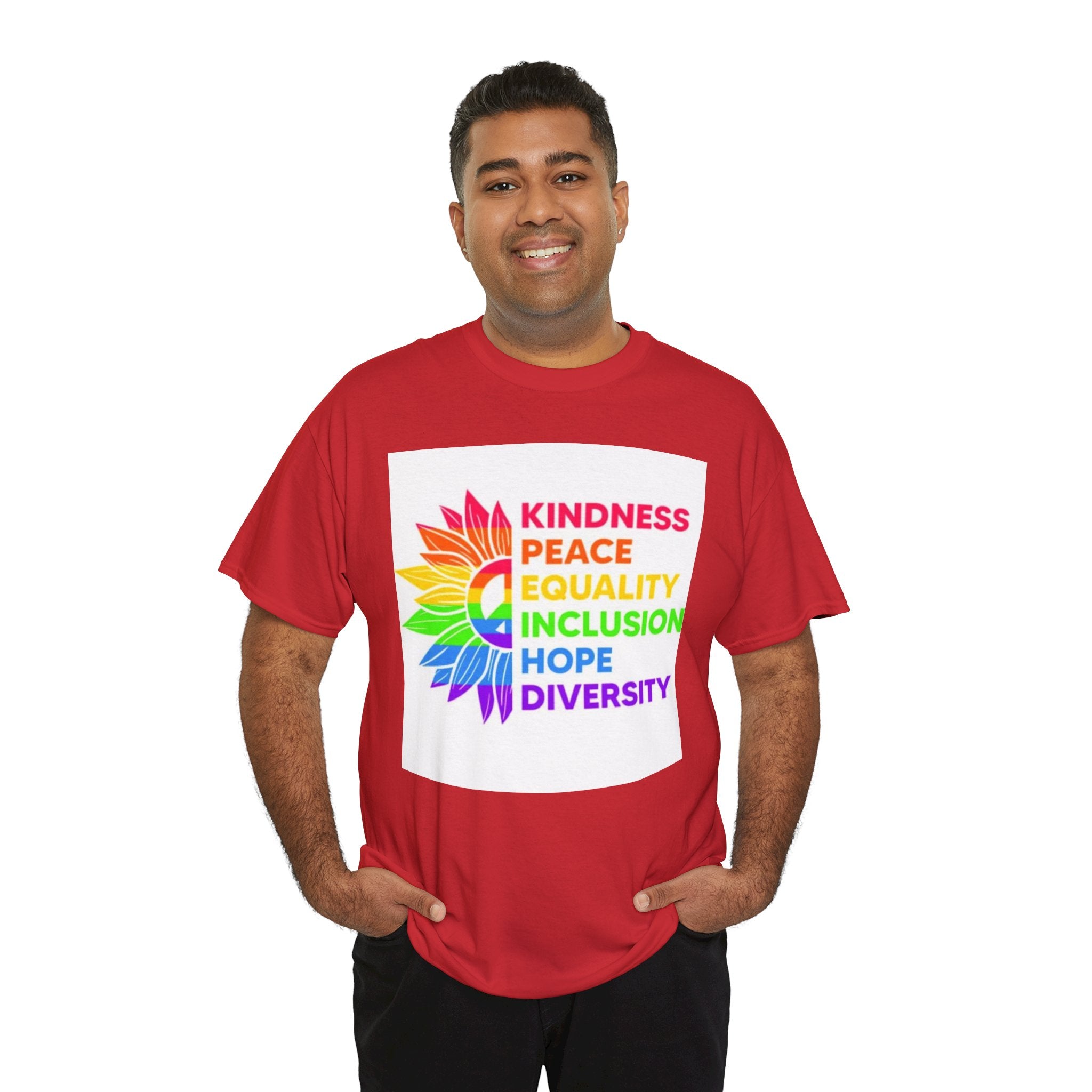 Rainbow Inclusivity Unisex Heavy Cotton Tee - Kindness, Peace, Equality, Hope & Diversity
