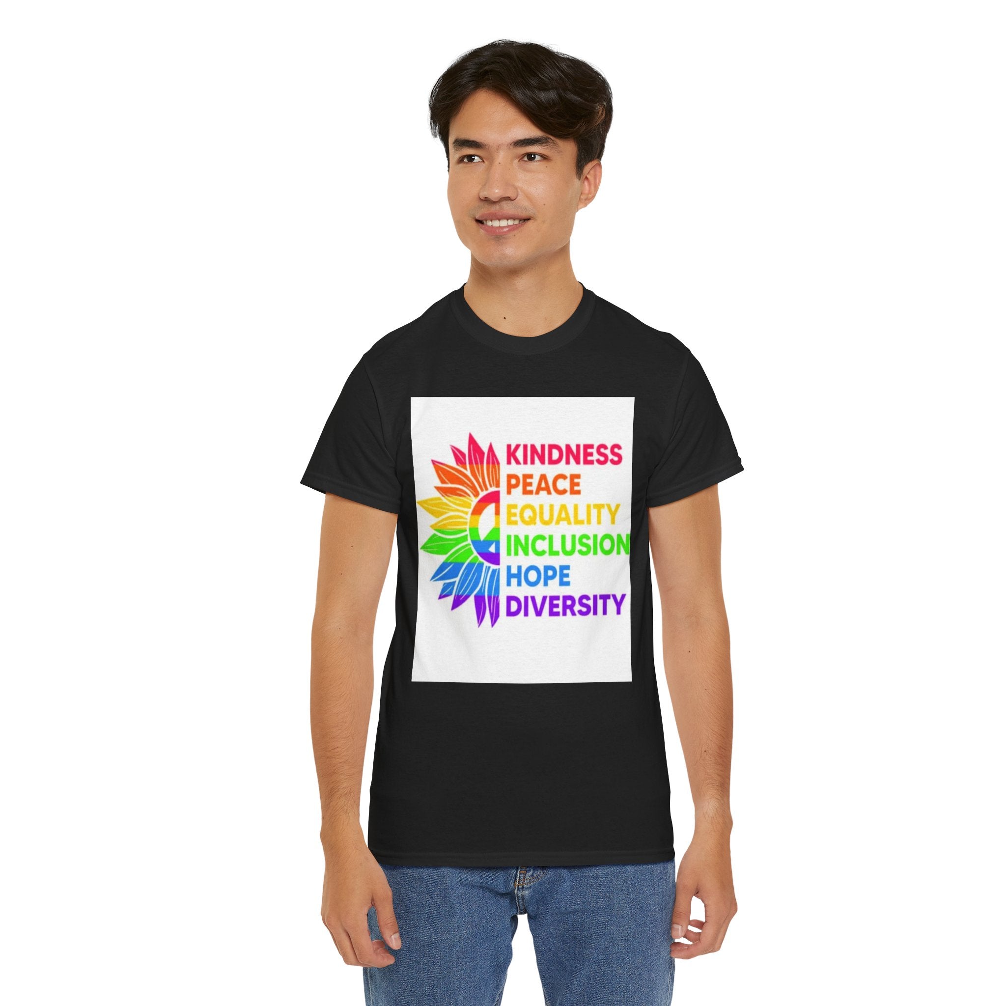 Rainbow Inclusivity Unisex Heavy Cotton Tee - Kindness, Peace, Equality, Hope & Diversity