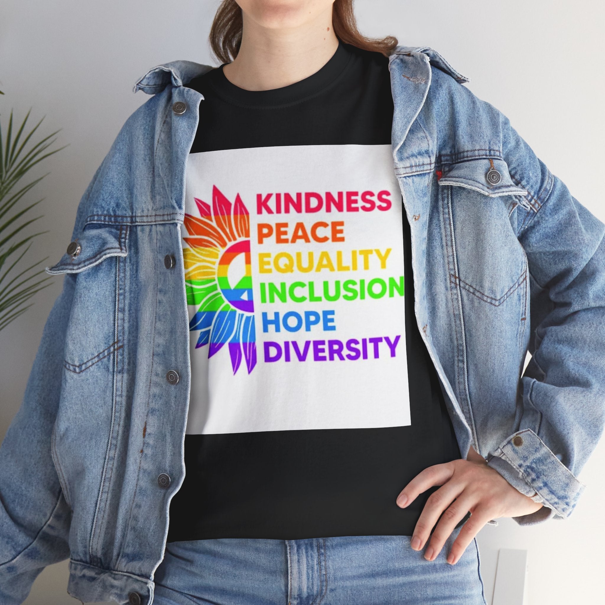 Rainbow Inclusivity Unisex Heavy Cotton Tee - Kindness, Peace, Equality, Hope & Diversity