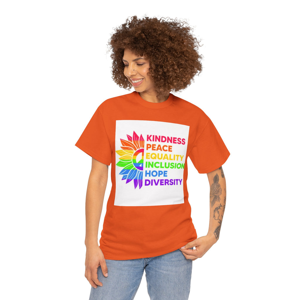 Rainbow Inclusivity Unisex Heavy Cotton Tee - Kindness, Peace, Equality, Hope & Diversity
