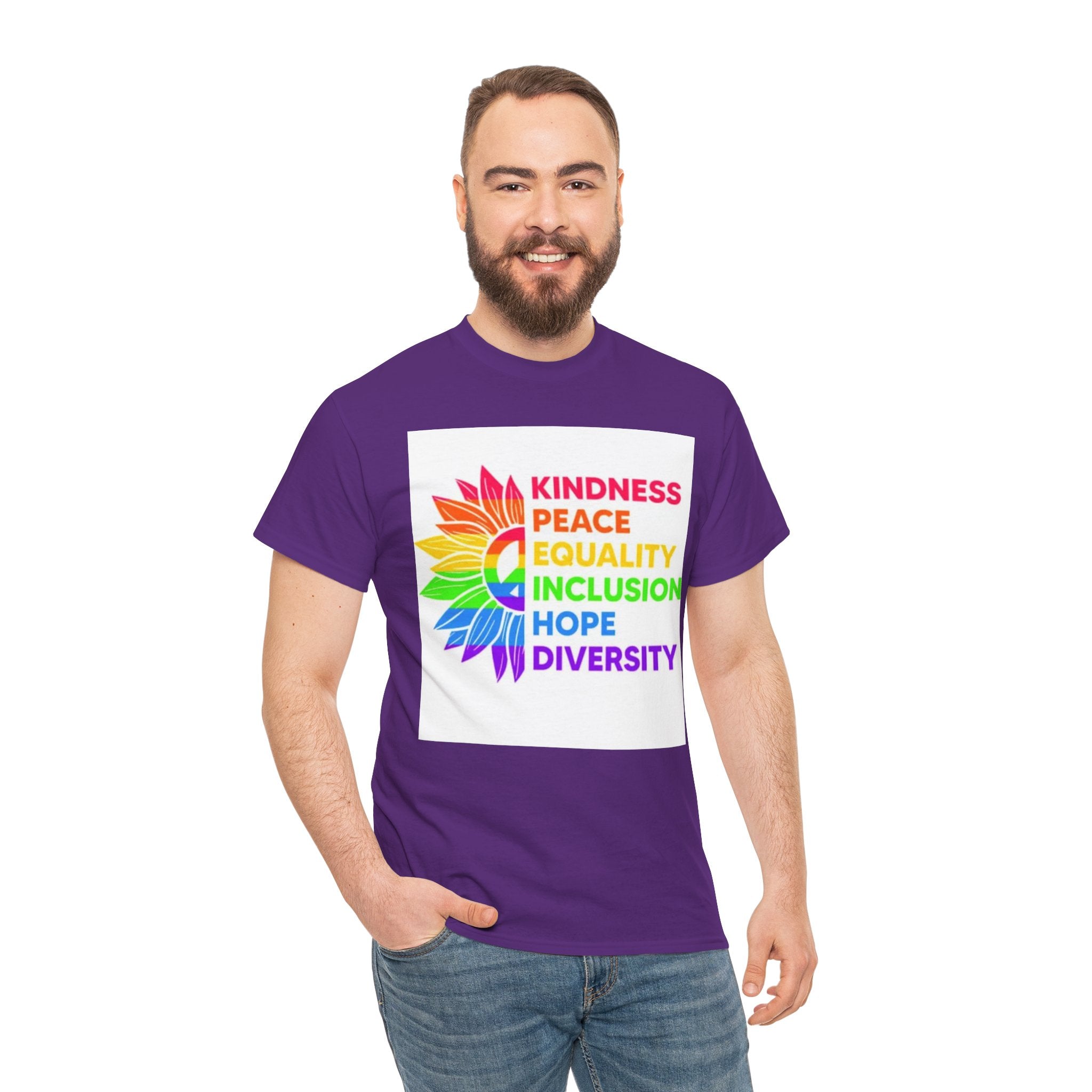 Rainbow Inclusivity Unisex Heavy Cotton Tee - Kindness, Peace, Equality, Hope & Diversity