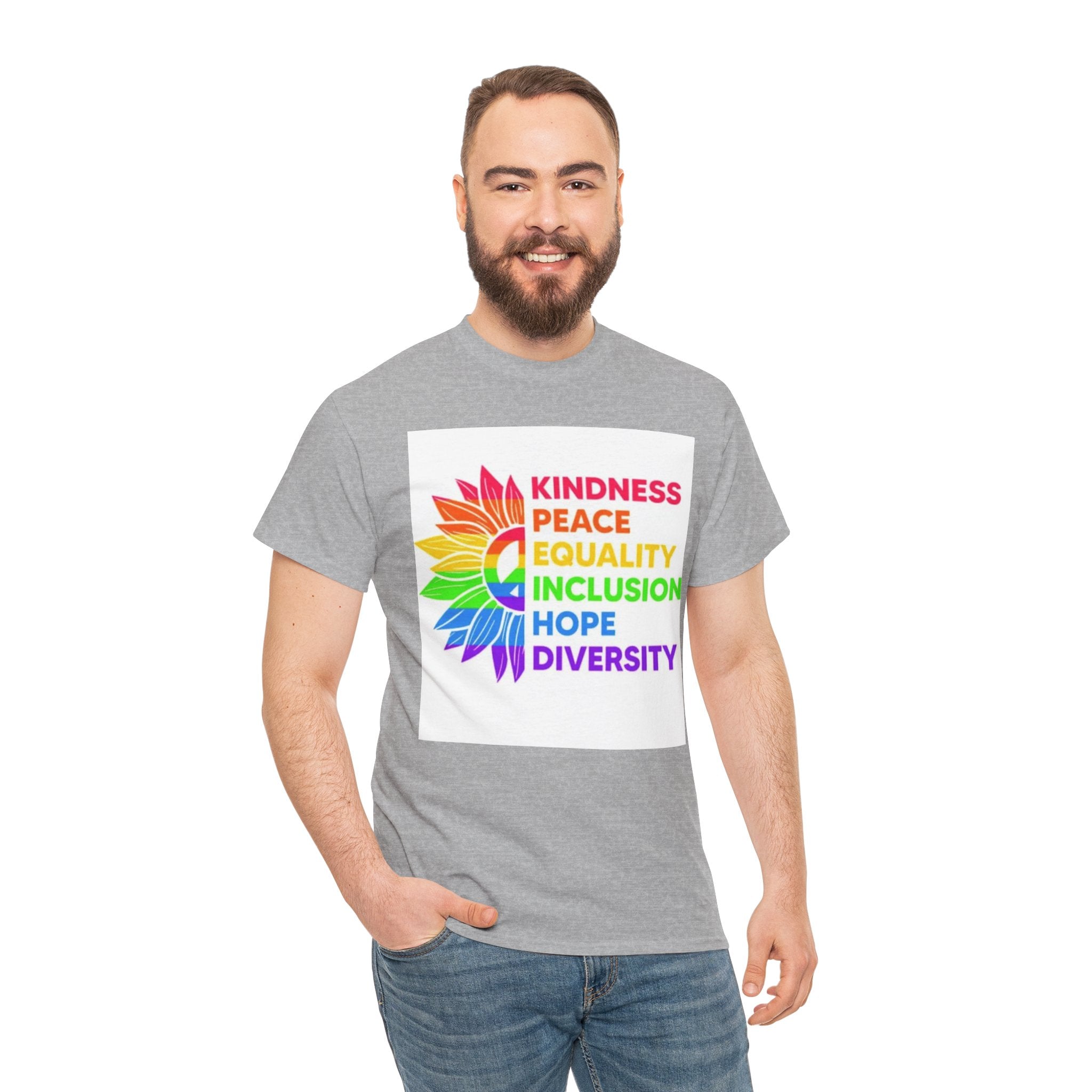 Rainbow Inclusivity Unisex Heavy Cotton Tee - Kindness, Peace, Equality, Hope & Diversity
