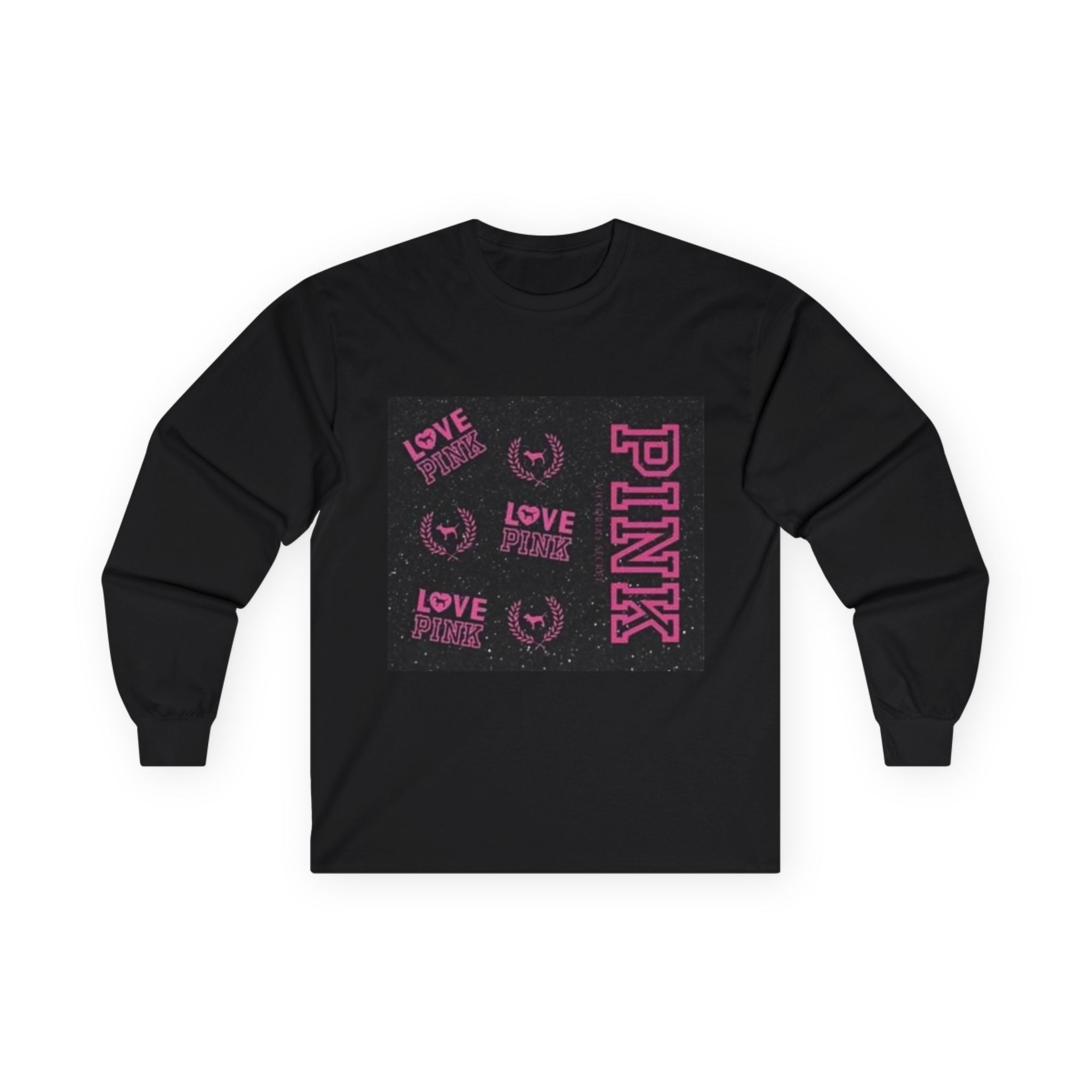 PINK Hoodie, Unisex Long Sleeve Tee with Love Graphics, Perfect for Valentine's Day, Everyday Casual Wear, Cozy Layering Top, Gift for Her