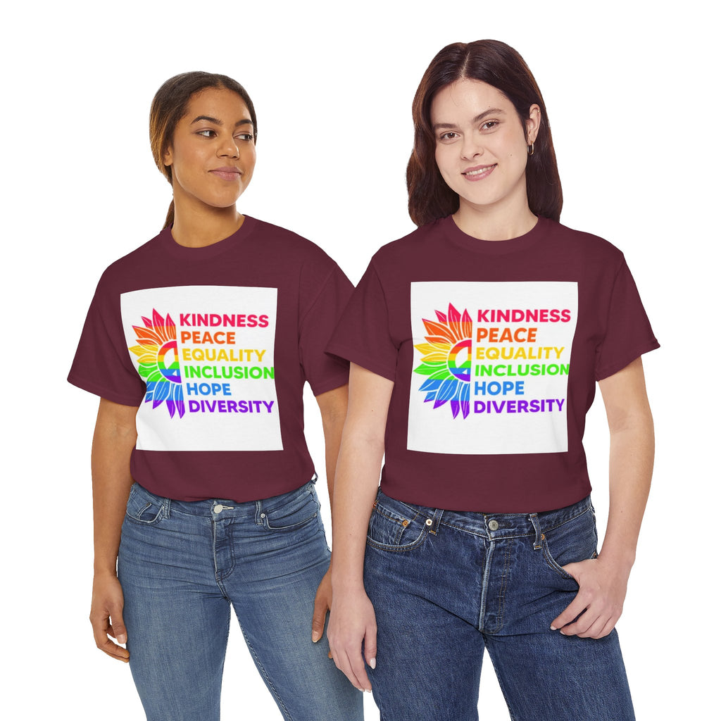 Rainbow Inclusivity Unisex Heavy Cotton Tee - Kindness, Peace, Equality, Hope & Diversity