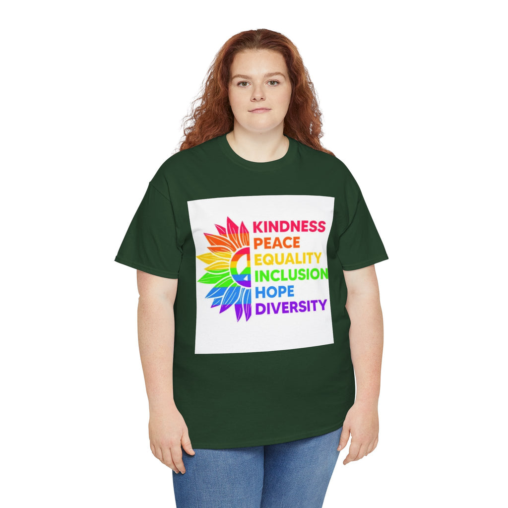 Rainbow Inclusivity Unisex Heavy Cotton Tee - Kindness, Peace, Equality, Hope & Diversity