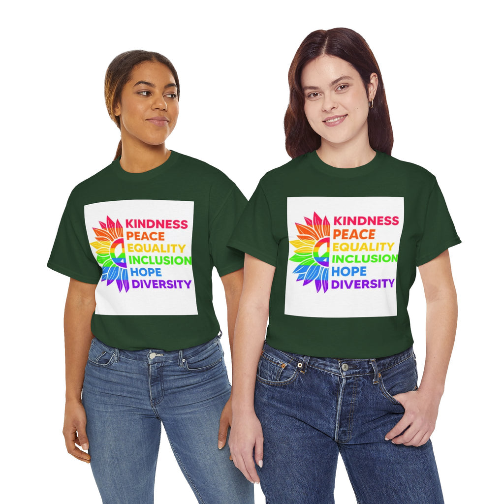 Rainbow Inclusivity Unisex Heavy Cotton Tee - Kindness, Peace, Equality, Hope & Diversity
