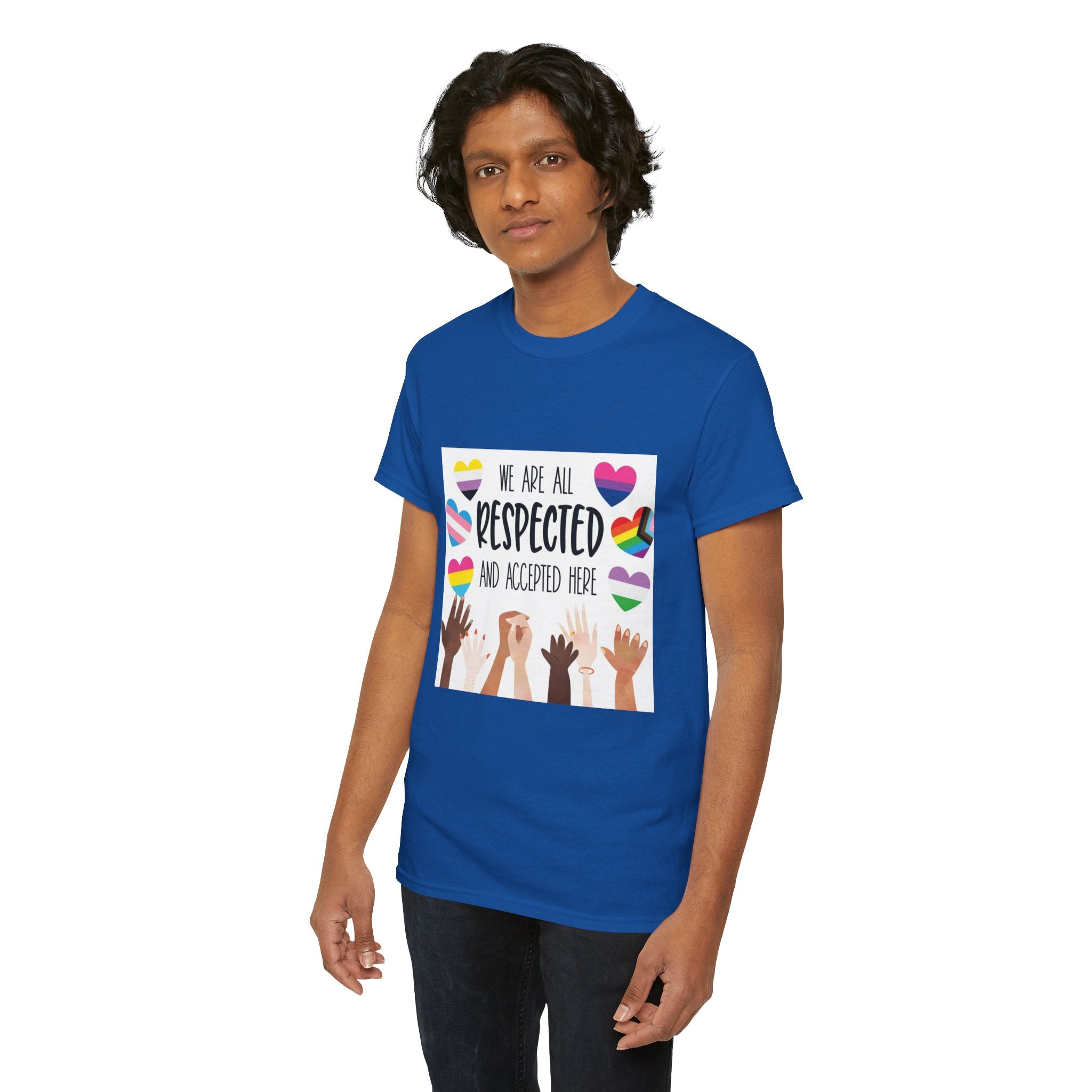 Inclusive Message Unisex Heavy Cotton Tee - "We Are All Respected and Accepted Here"  Inclusivity Unisex