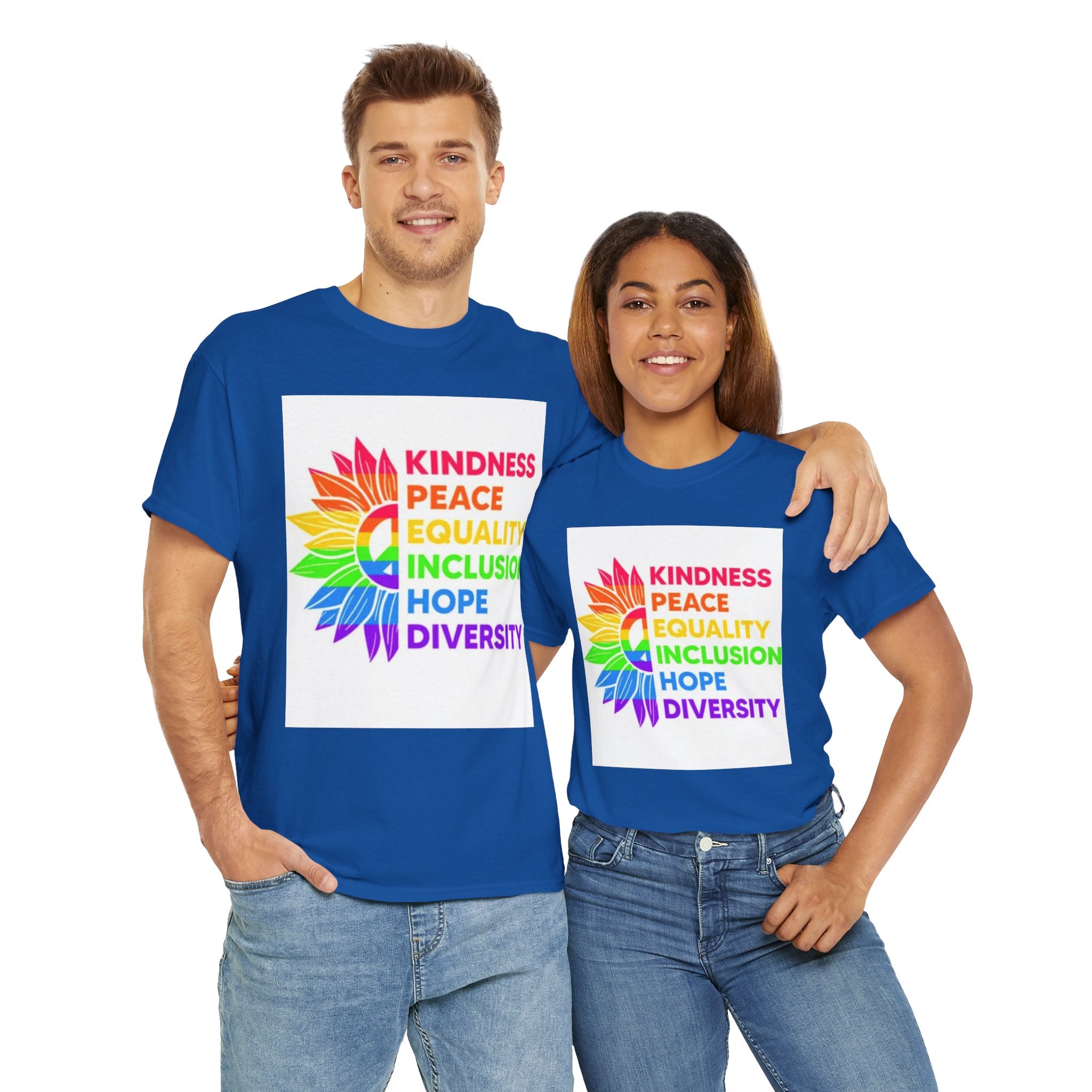 Rainbow Inclusivity Unisex Heavy Cotton Tee - Kindness, Peace, Equality, Hope & Diversity
