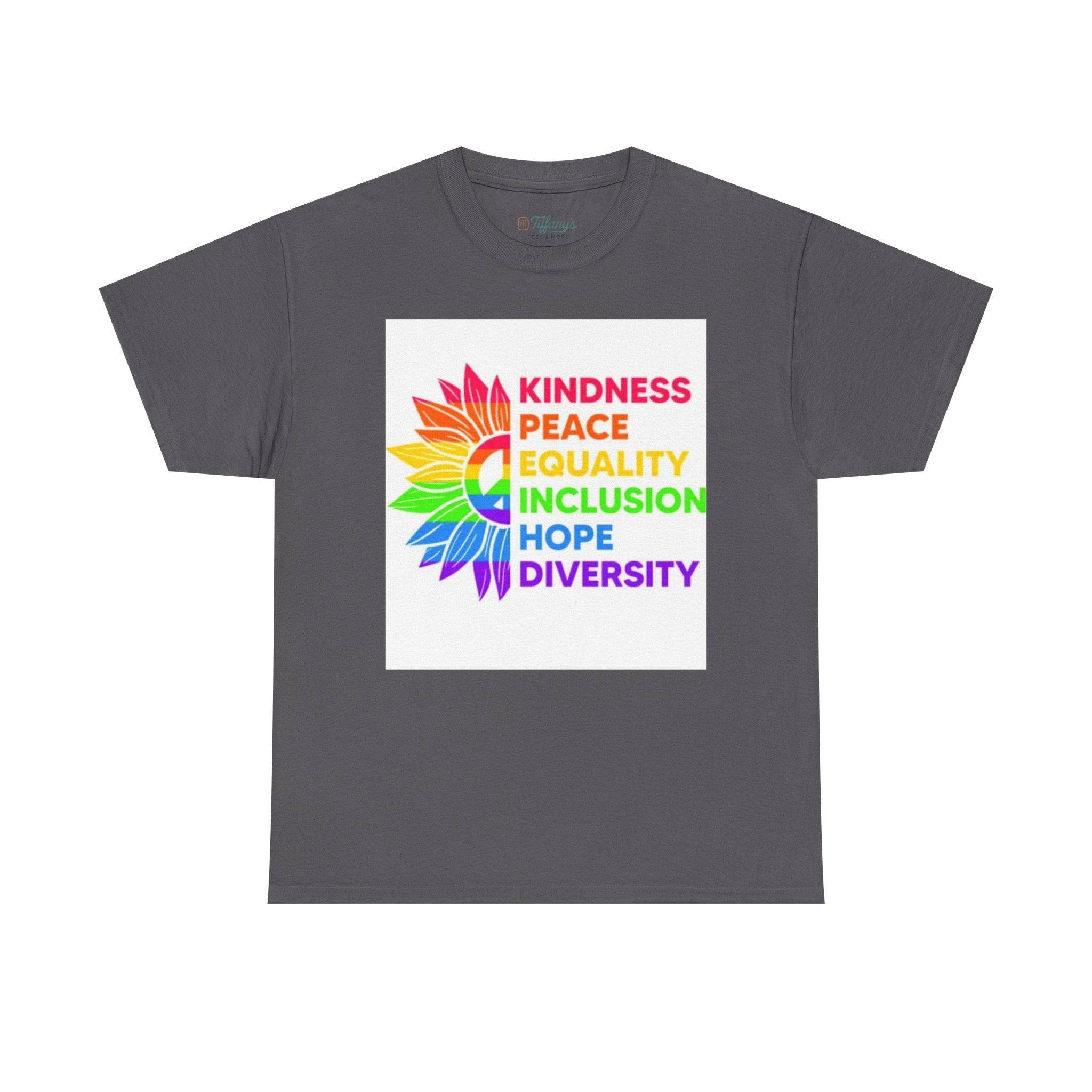 Rainbow Inclusivity Unisex Heavy Cotton Tee - Kindness, Peace, Equality, Hope & Diversity
