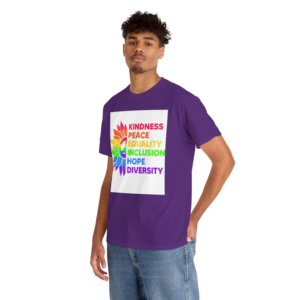 Rainbow Inclusivity Unisex Heavy Cotton Tee - Kindness, Peace, Equality, Hope & Diversity