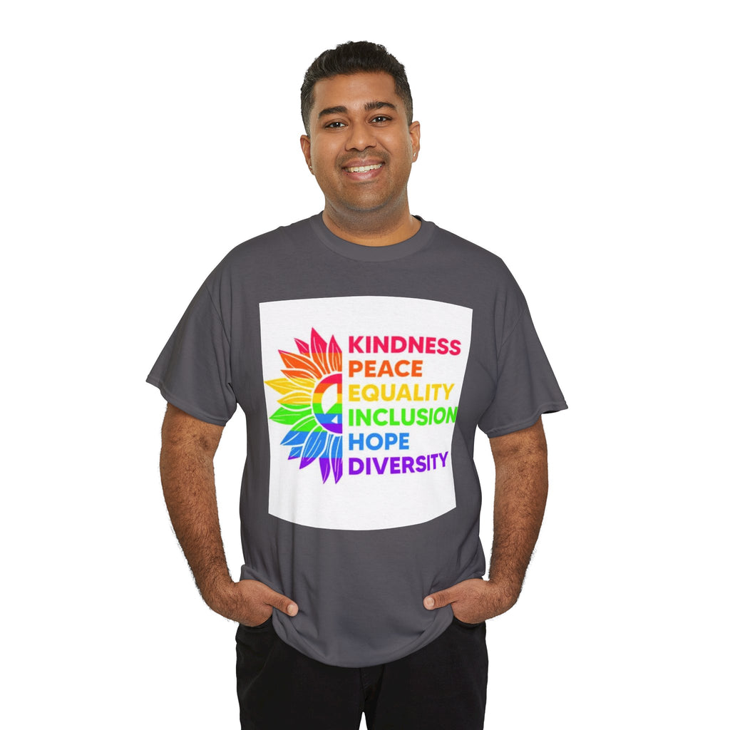 Rainbow Inclusivity Unisex Heavy Cotton Tee - Kindness, Peace, Equality, Hope & Diversity