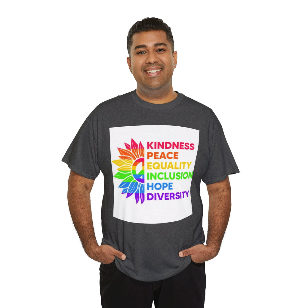 Rainbow Inclusivity Unisex Heavy Cotton Tee - Kindness, Peace, Equality, Hope & Diversity