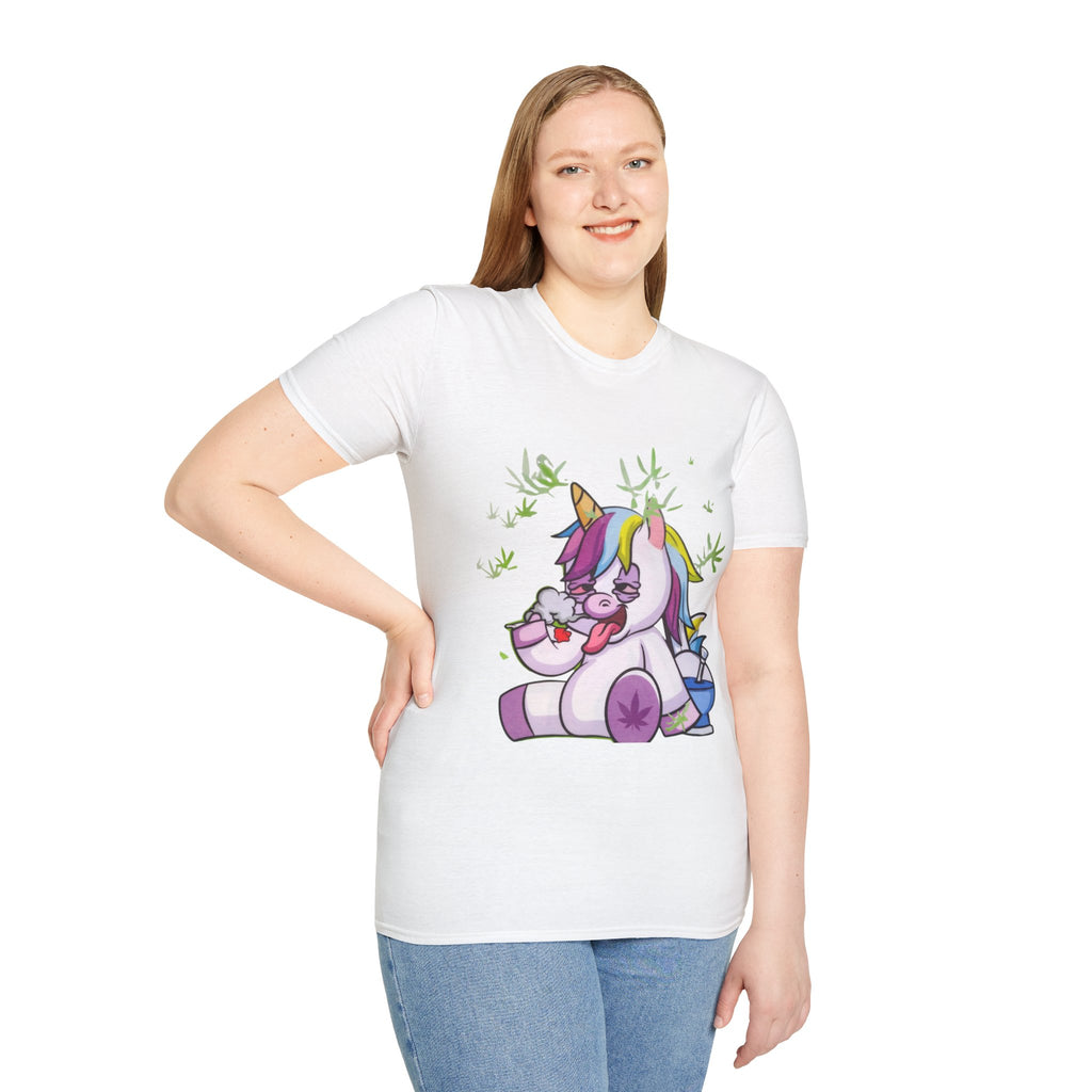 Playful Unicorn Graphic Tee, Surfer Style T-Shirt for Fun Lovers, Perfect Gift for Birthdays, Festivals, Casual Wear, Unisex Softstyle Shirt