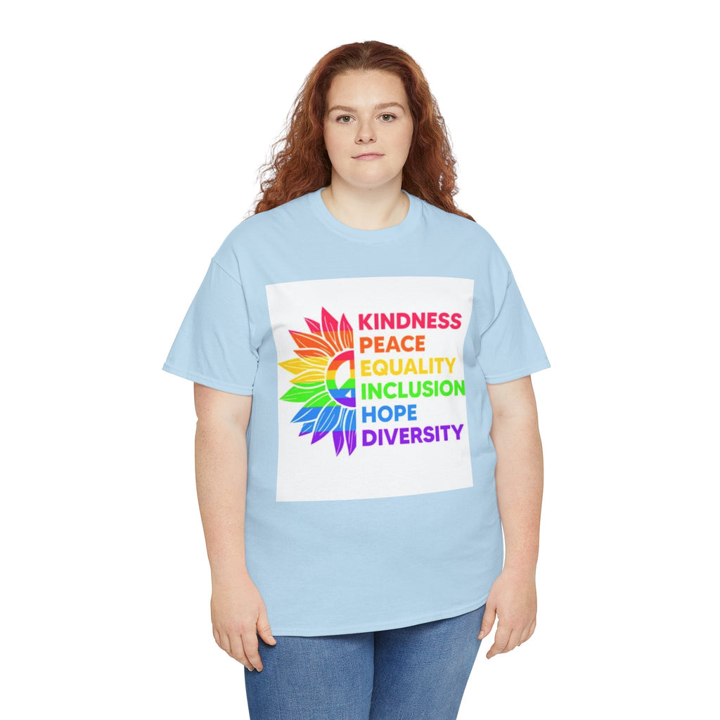Rainbow Inclusivity Unisex Heavy Cotton Tee - Kindness, Peace, Equality, Hope & Diversity