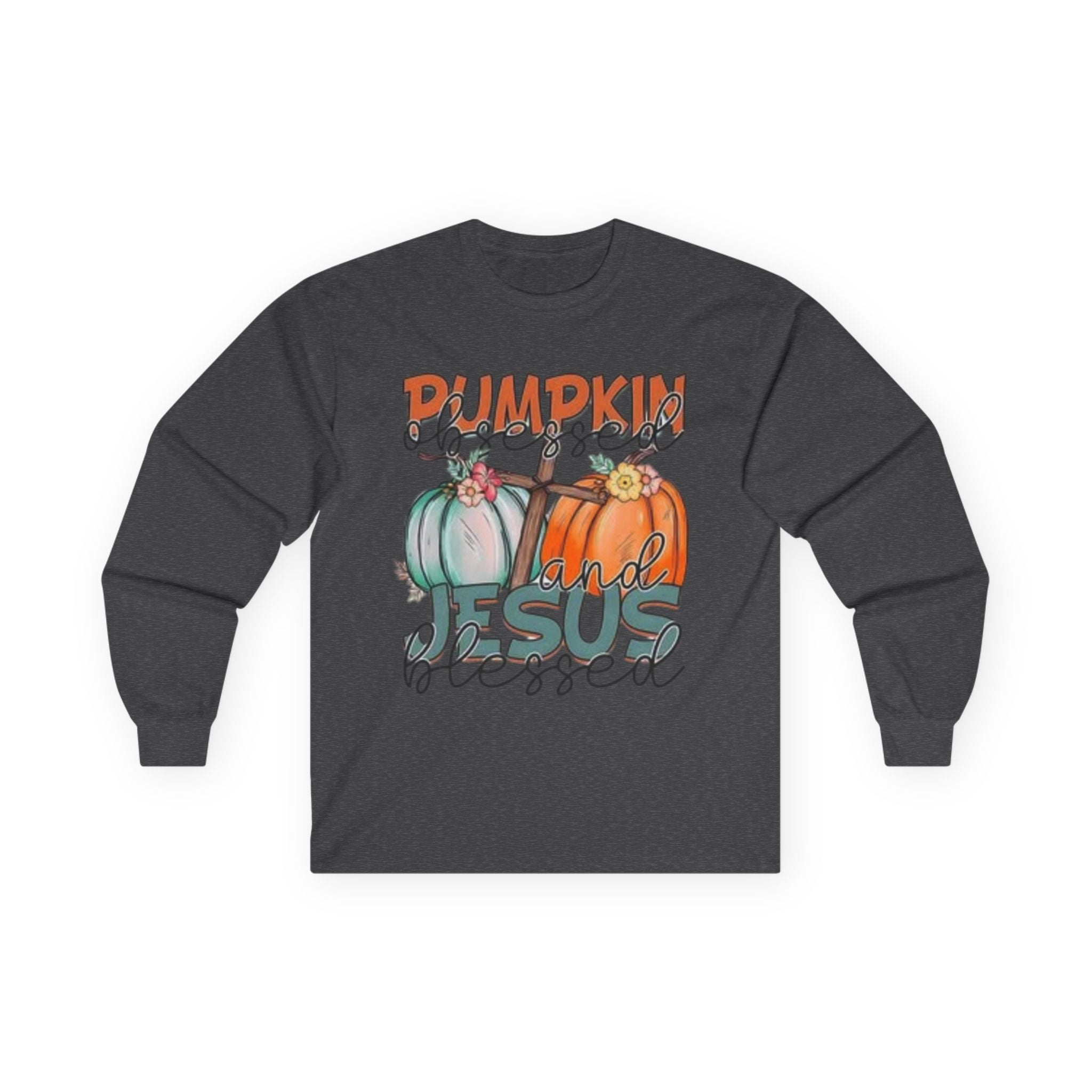 Pumpkin and Jesus Long Sleeve Tee, Fall Apparel, Unisex T-Shirt, Thanksgiving Shirt, Christian Clothing, Autumn Wear, Seasonal Fashion