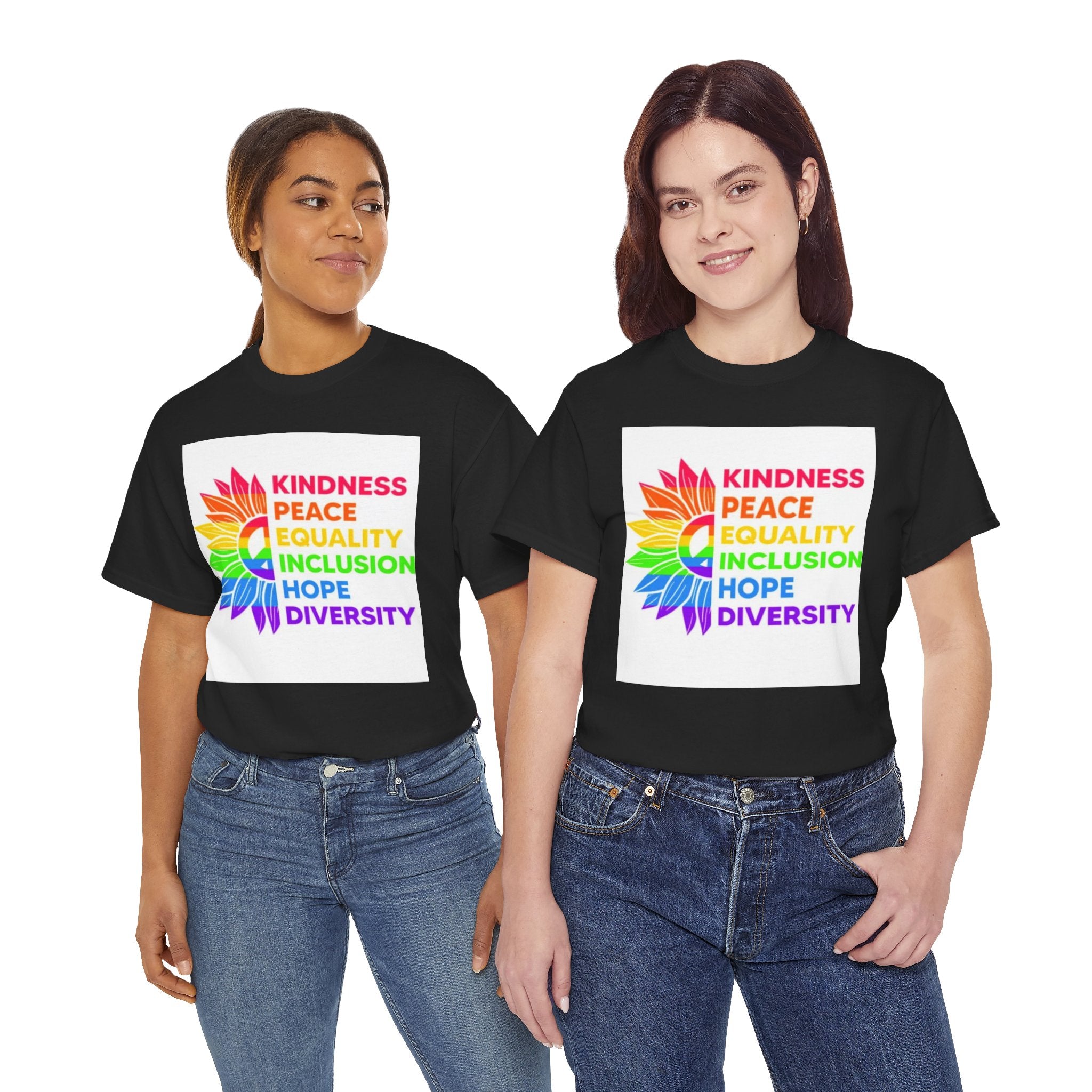 Rainbow Inclusivity Unisex Heavy Cotton Tee - Kindness, Peace, Equality, Hope & Diversity