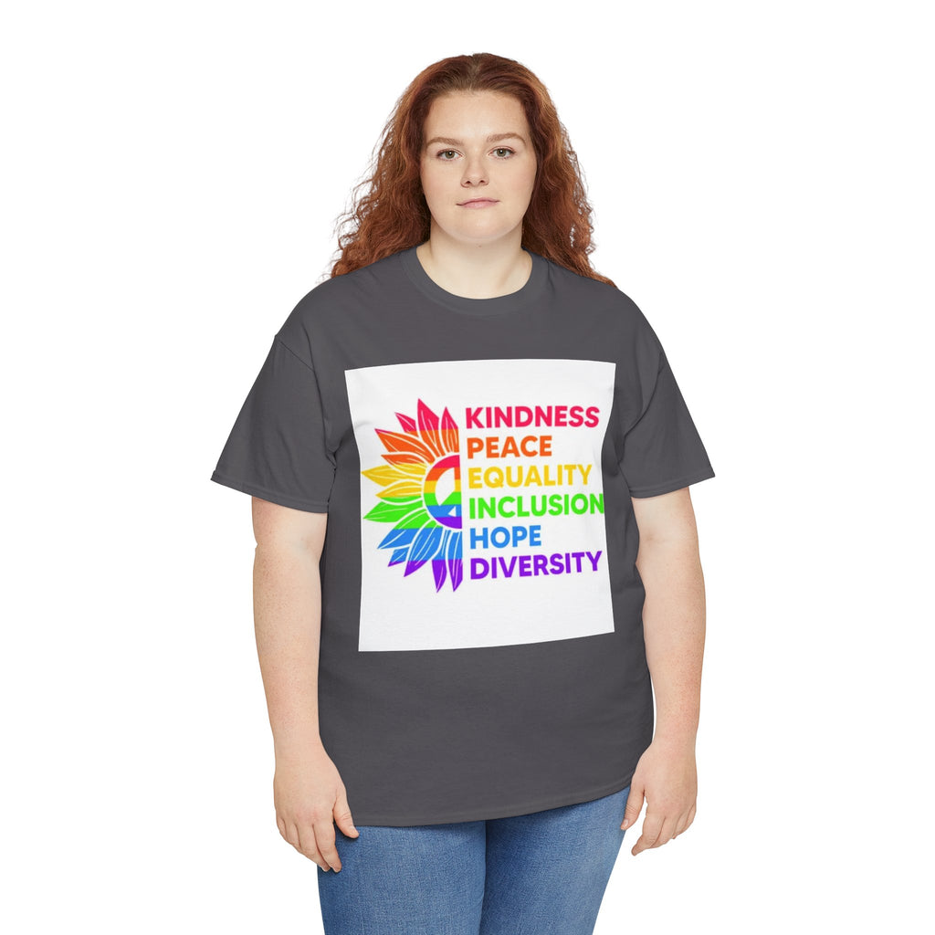 Rainbow Inclusivity Unisex Heavy Cotton Tee - Kindness, Peace, Equality, Hope & Diversity