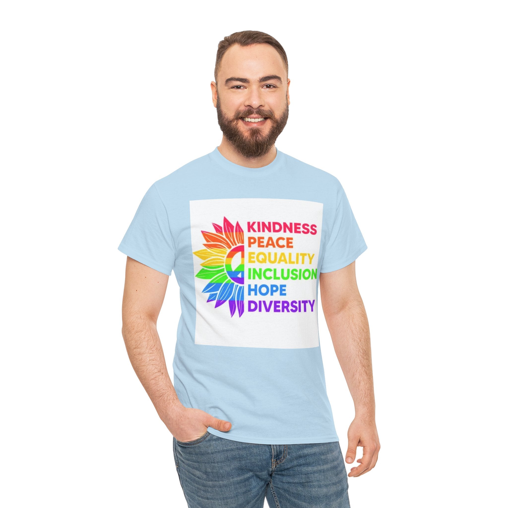 Rainbow Inclusivity Unisex Heavy Cotton Tee - Kindness, Peace, Equality, Hope & Diversity