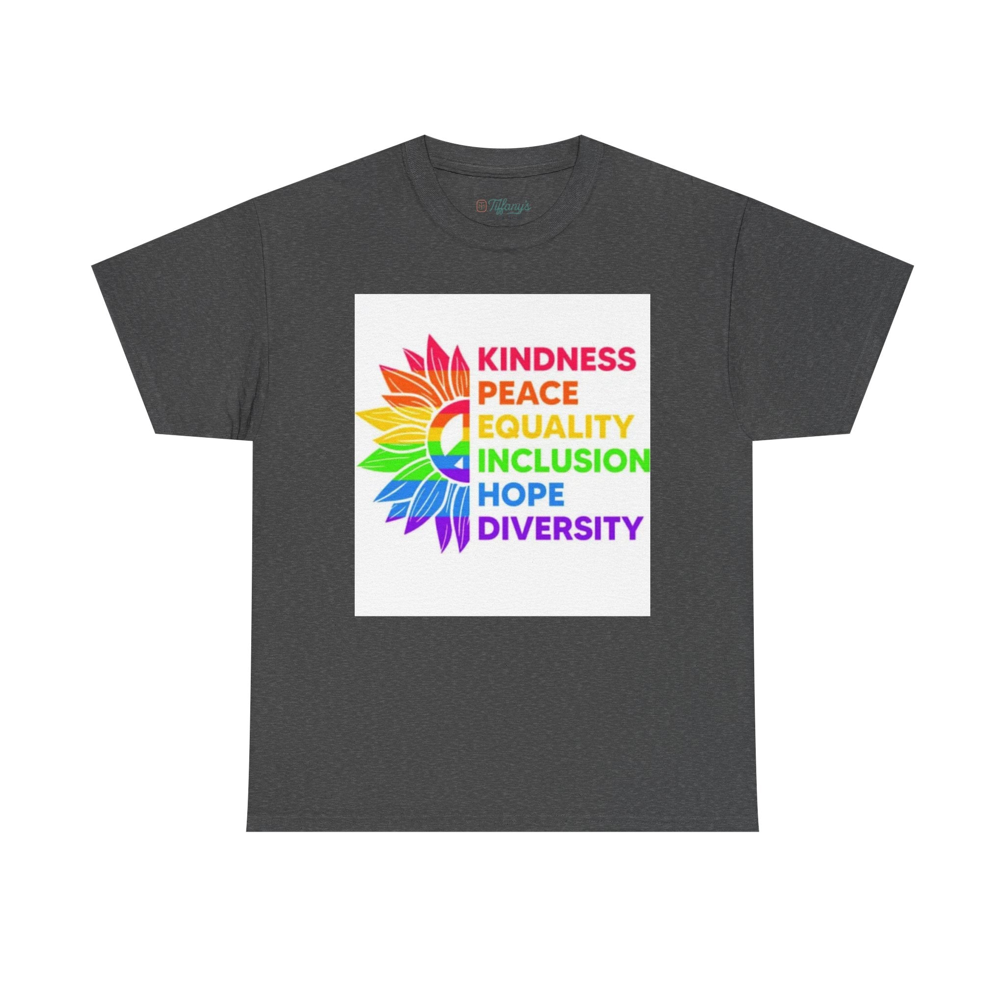 Rainbow Inclusivity Unisex Heavy Cotton Tee - Kindness, Peace, Equality, Hope & Diversity