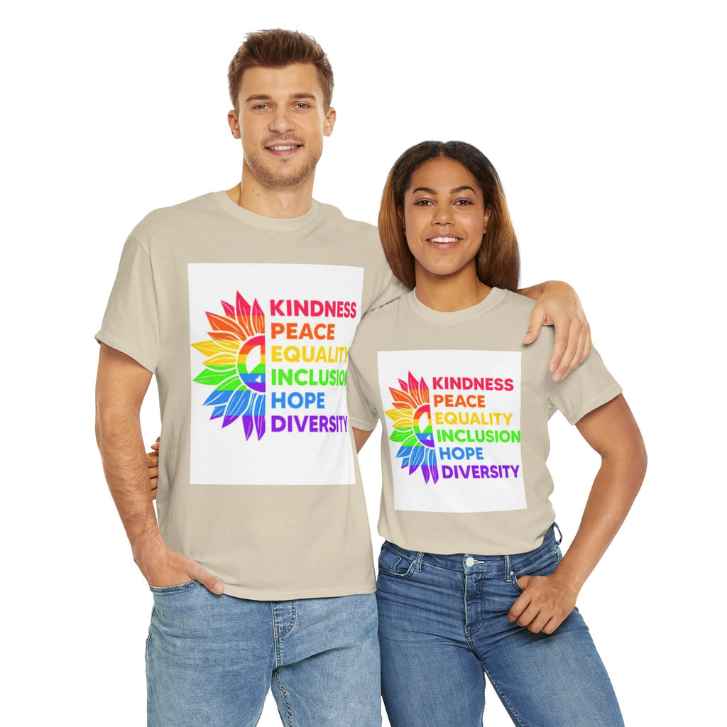 Rainbow Inclusivity Unisex Heavy Cotton Tee - Kindness, Peace, Equality, Hope & Diversity
