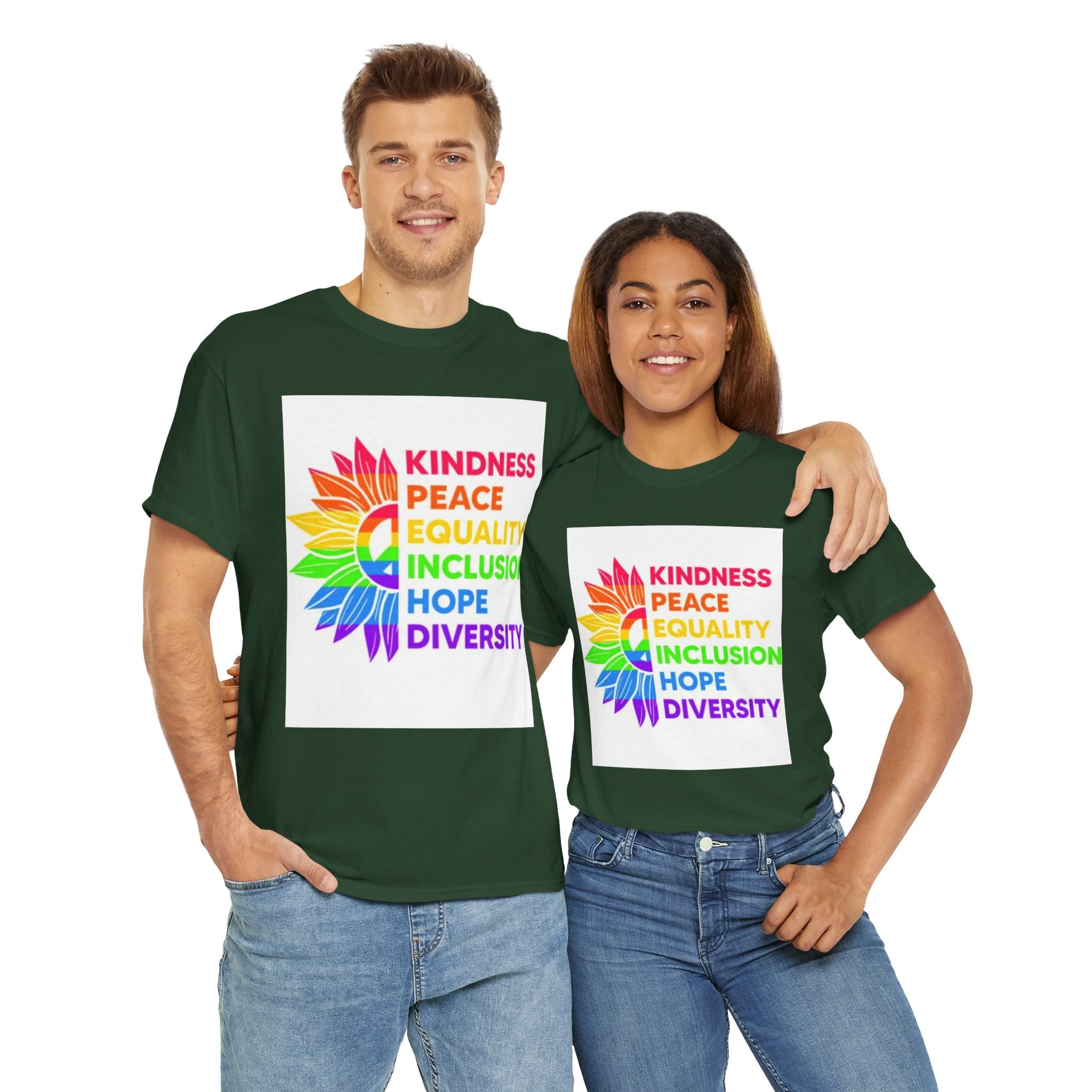 Rainbow Inclusivity Unisex Heavy Cotton Tee - Kindness, Peace, Equality, Hope & Diversity