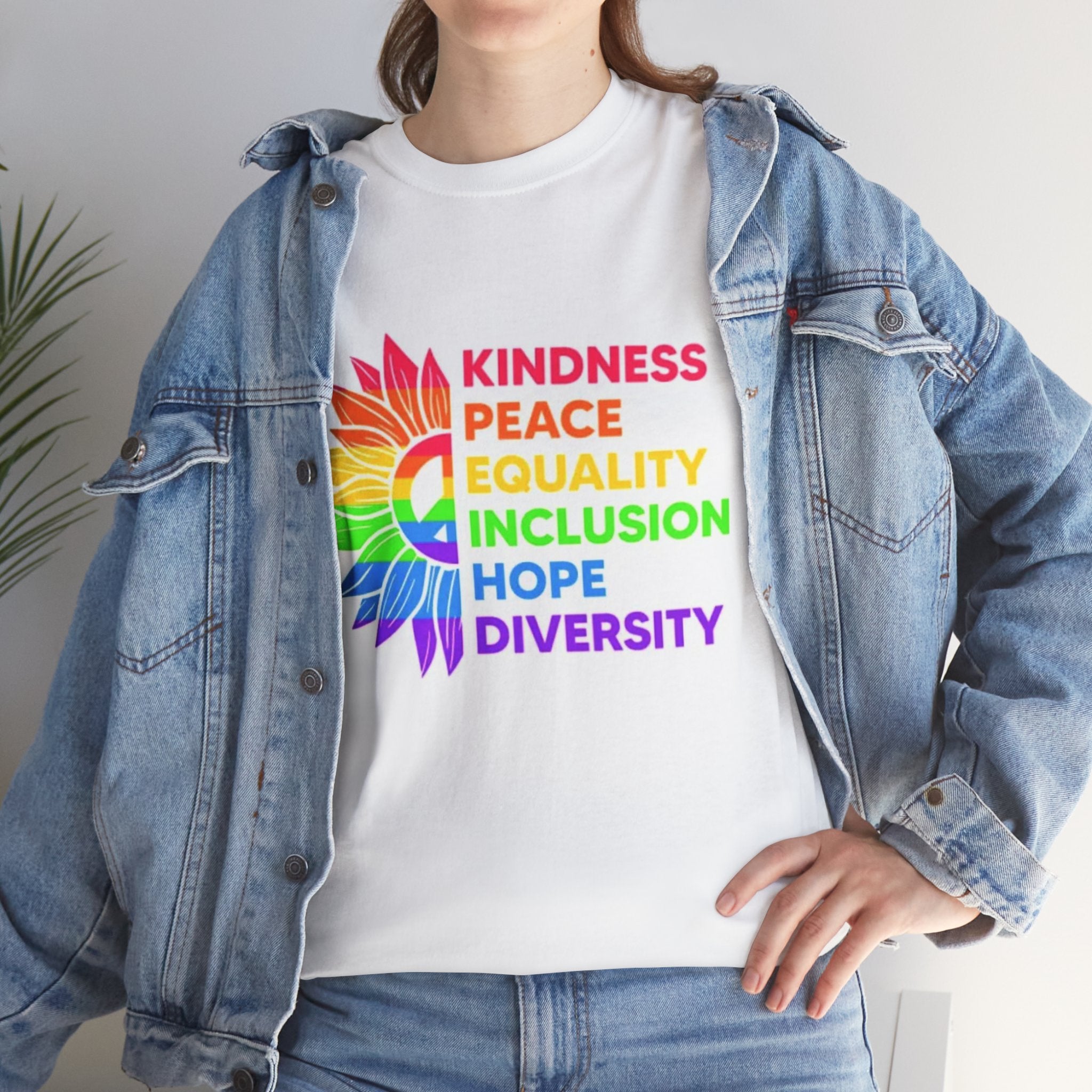 Rainbow Inclusivity Unisex Heavy Cotton Tee - Kindness, Peace, Equality, Hope & Diversity