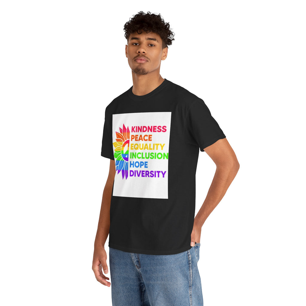 Rainbow Inclusivity Unisex Heavy Cotton Tee - Kindness, Peace, Equality, Hope & Diversity