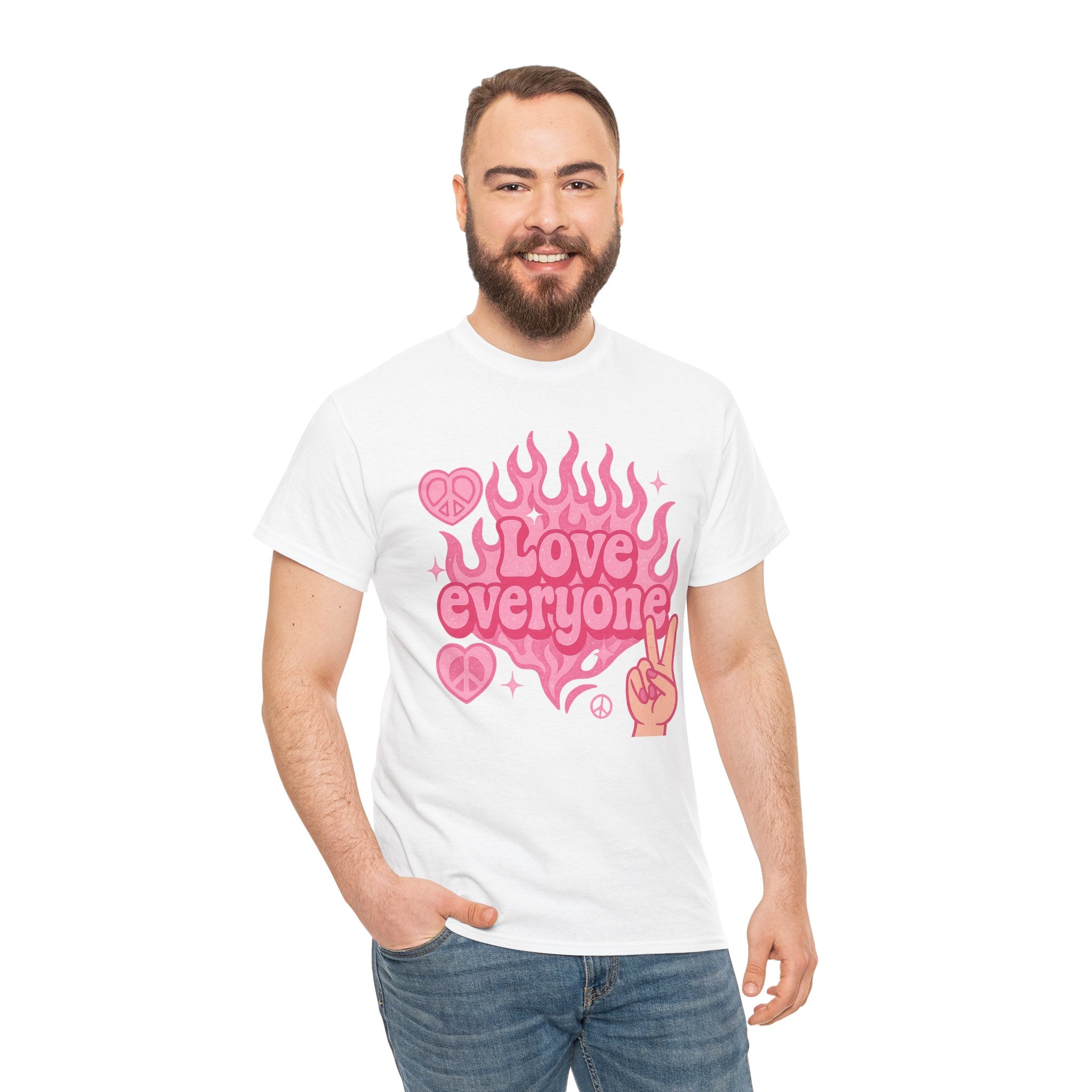 Love Everyone Unisex Heavy Cotton Tee - Peace & Love Graphic T-Shirt Inclusivity Unisex