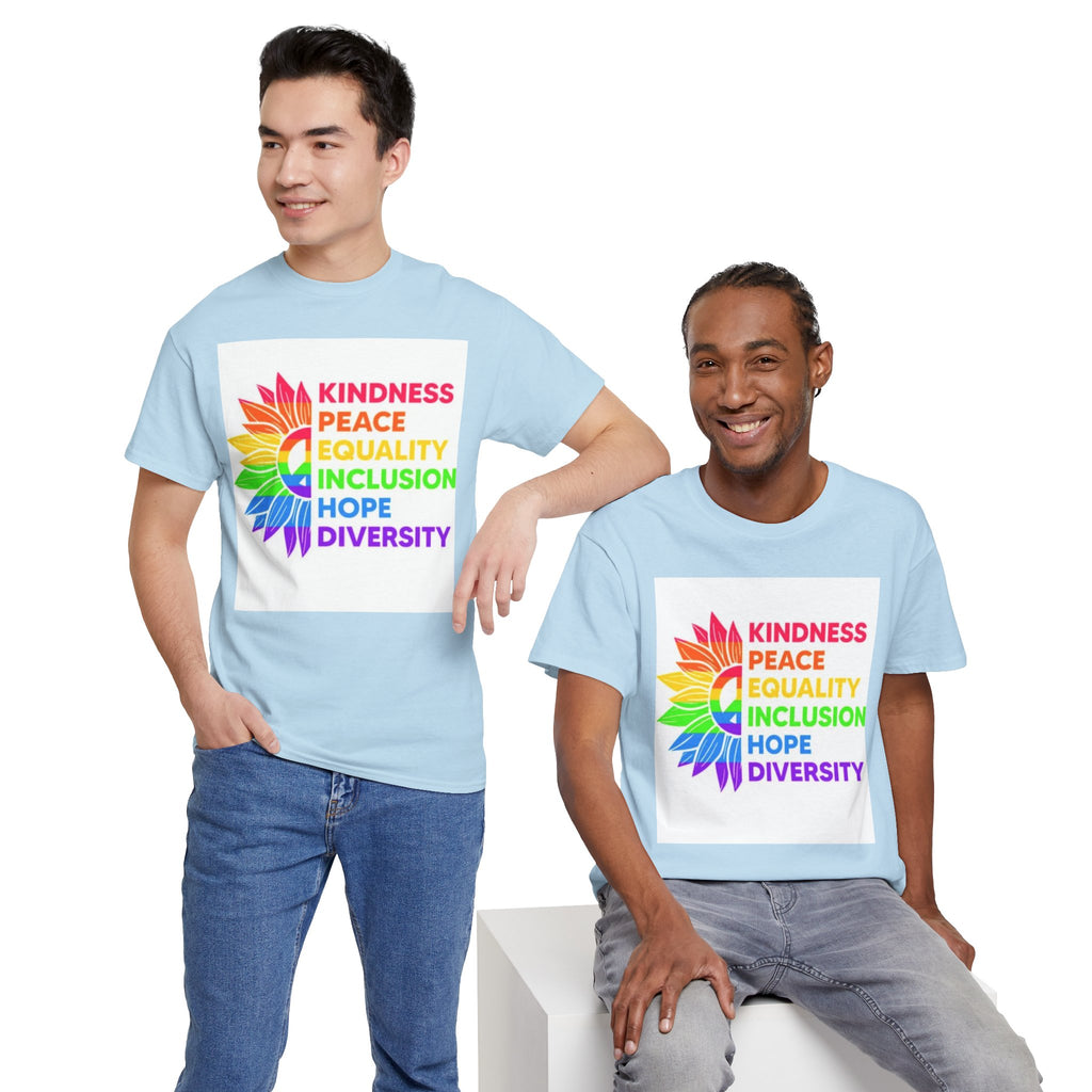 Rainbow Inclusivity Unisex Heavy Cotton Tee - Kindness, Peace, Equality, Hope & Diversity