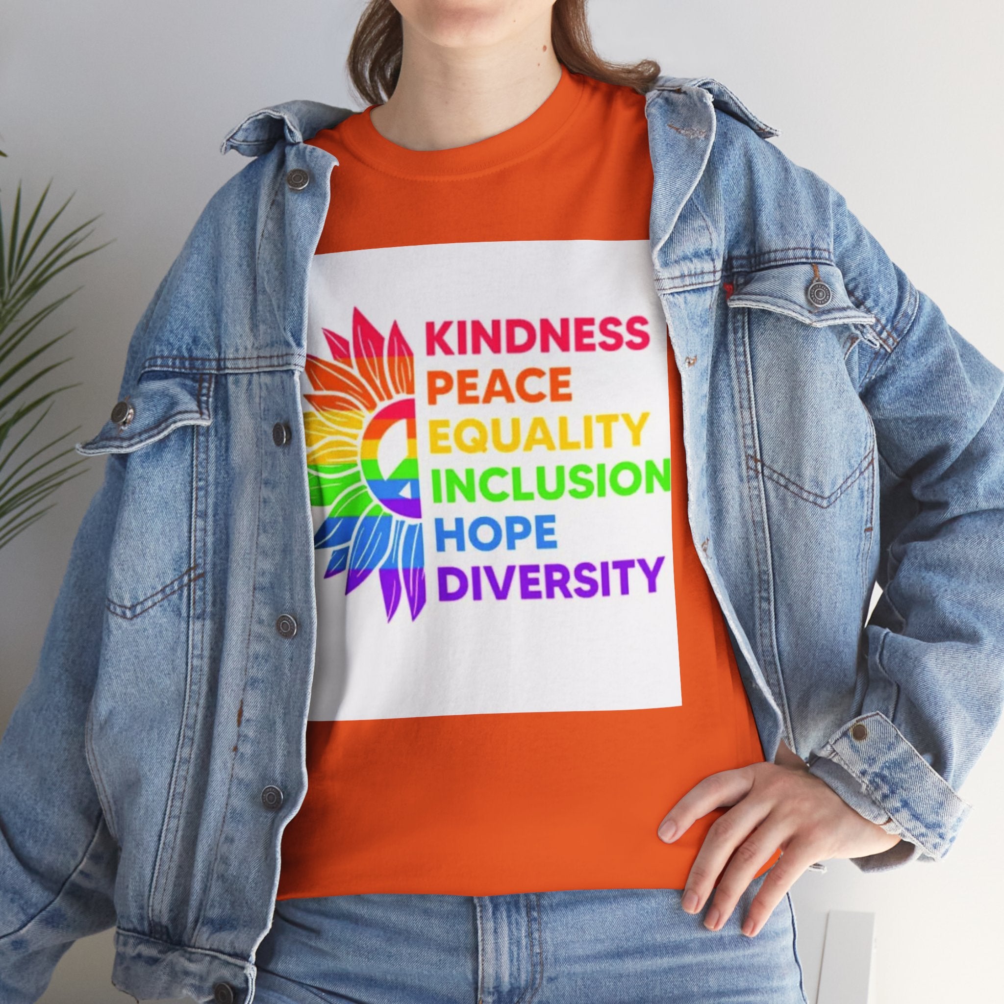 Rainbow Inclusivity Unisex Heavy Cotton Tee - Kindness, Peace, Equality, Hope & Diversity