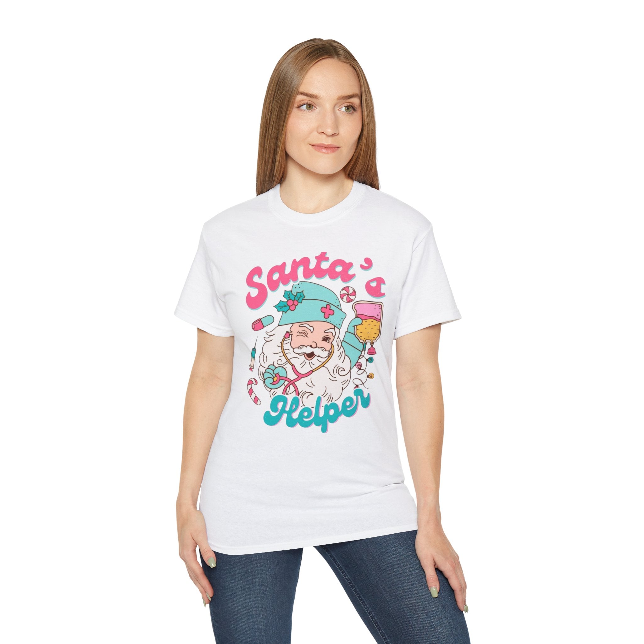 Santa's Helper Unisex Ultra Cotton Tee, Fun Holiday Shirt, Christmas Gift, Winter Apparel, Family Matching Tee