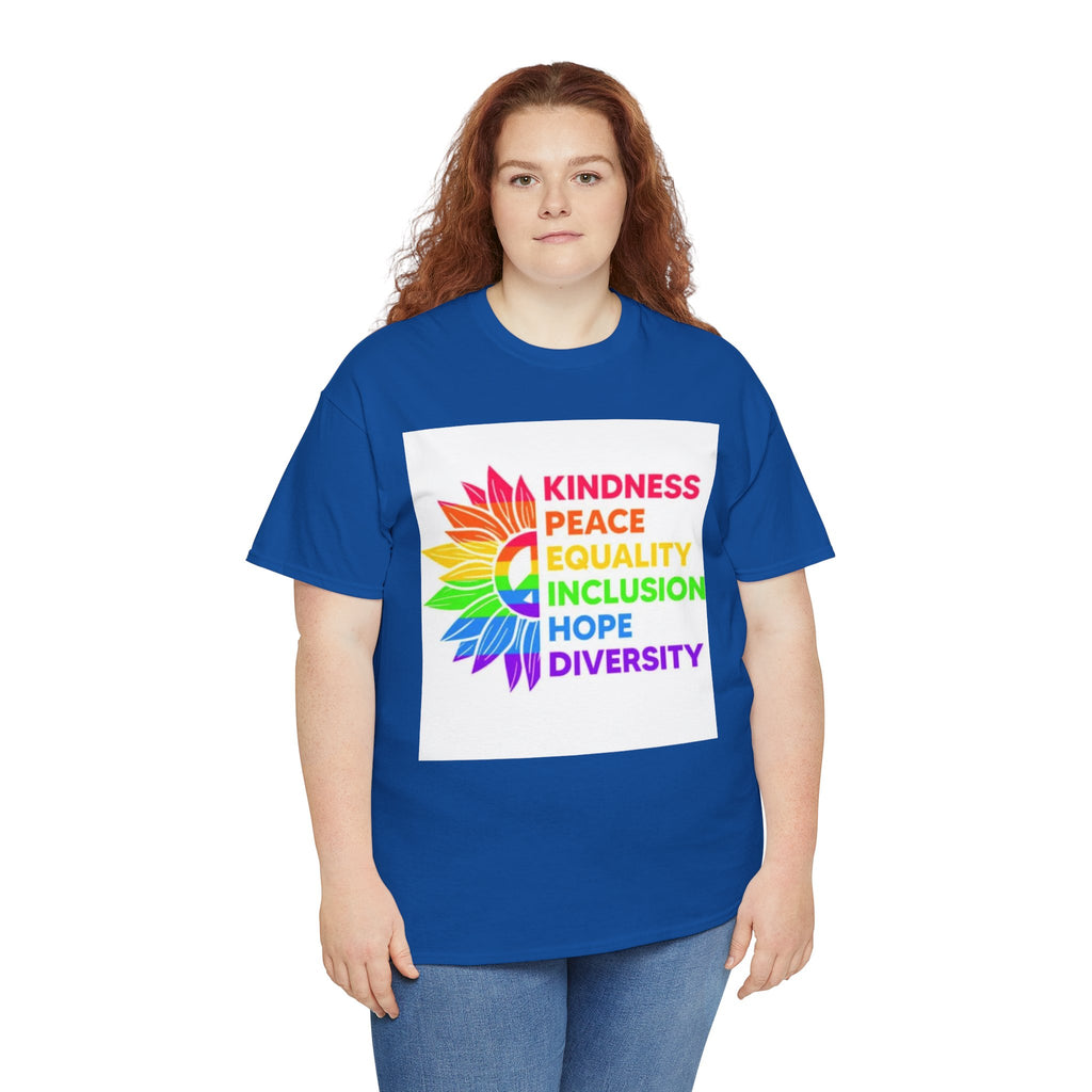 Rainbow Inclusivity Unisex Heavy Cotton Tee - Kindness, Peace, Equality, Hope & Diversity