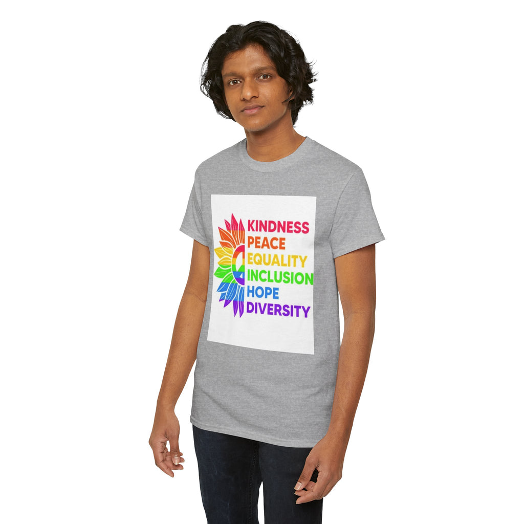 Rainbow Inclusivity Unisex Heavy Cotton Tee - Kindness, Peace, Equality, Hope & Diversity