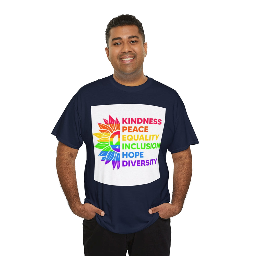 Rainbow Inclusivity Unisex Heavy Cotton Tee - Kindness, Peace, Equality, Hope & Diversity
